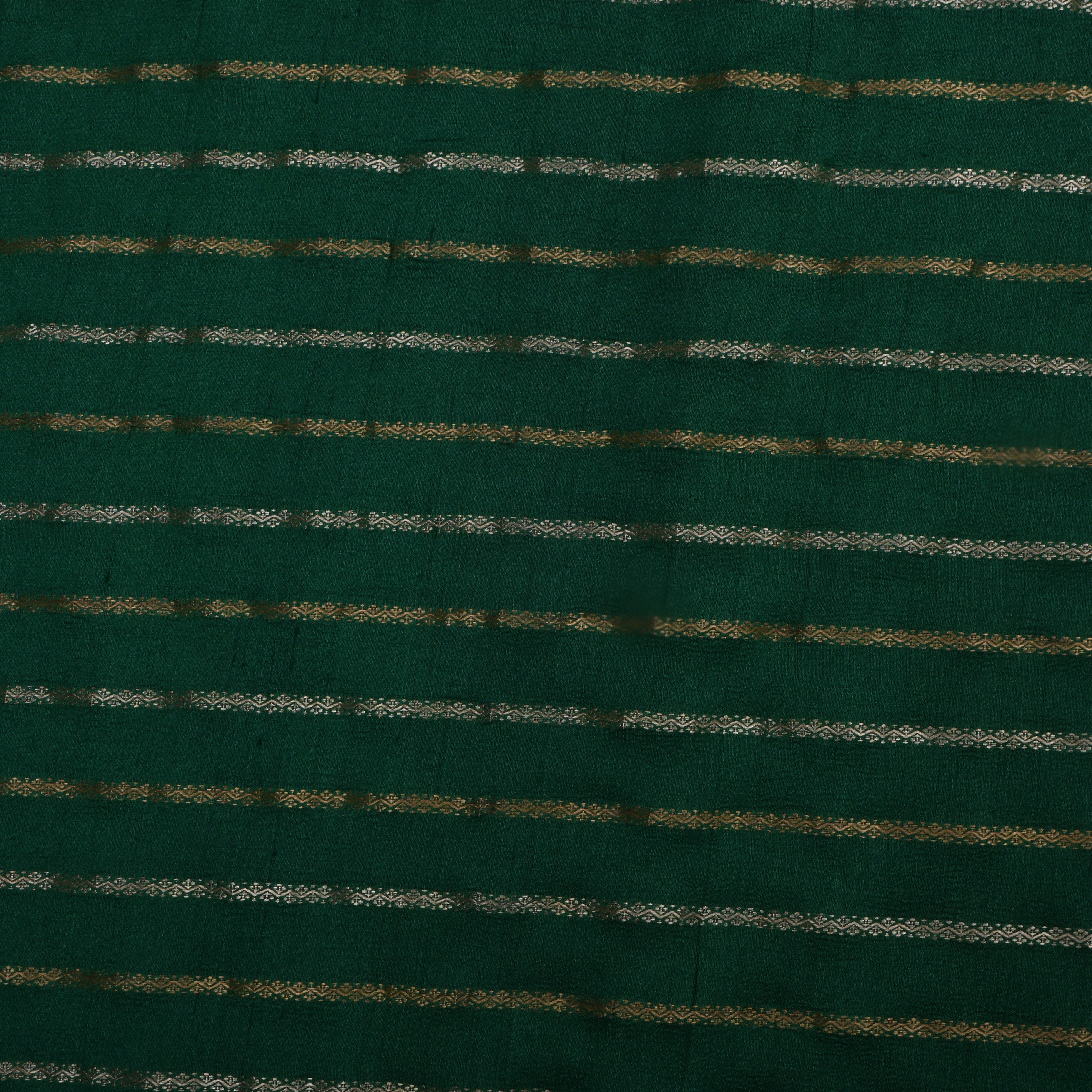 Bottle Green Jamawar Tussar Fabric With Stripes