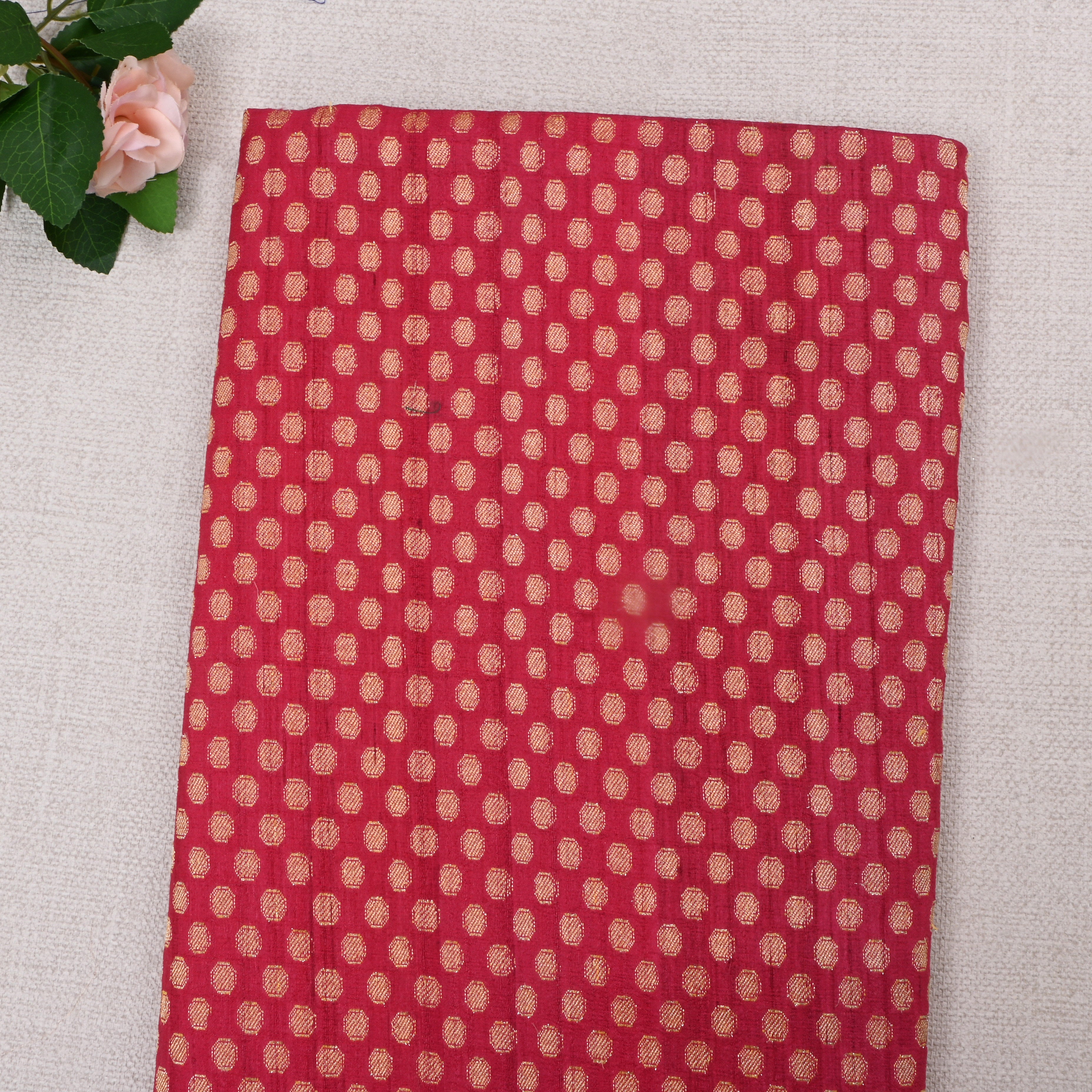 Red Tussar Fabric With Pattern