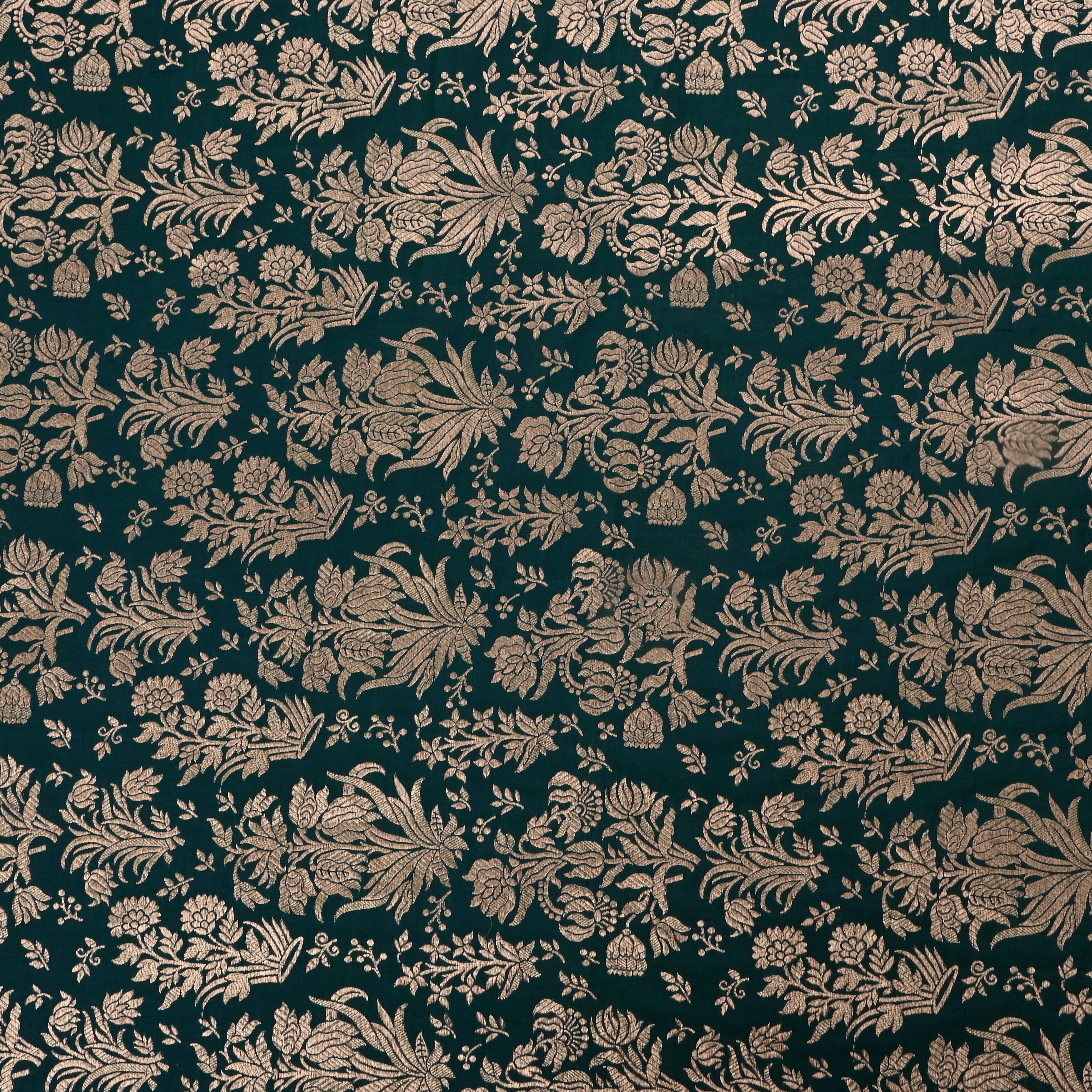 Gable Green Jamawar Silk Fabric With Floral Design