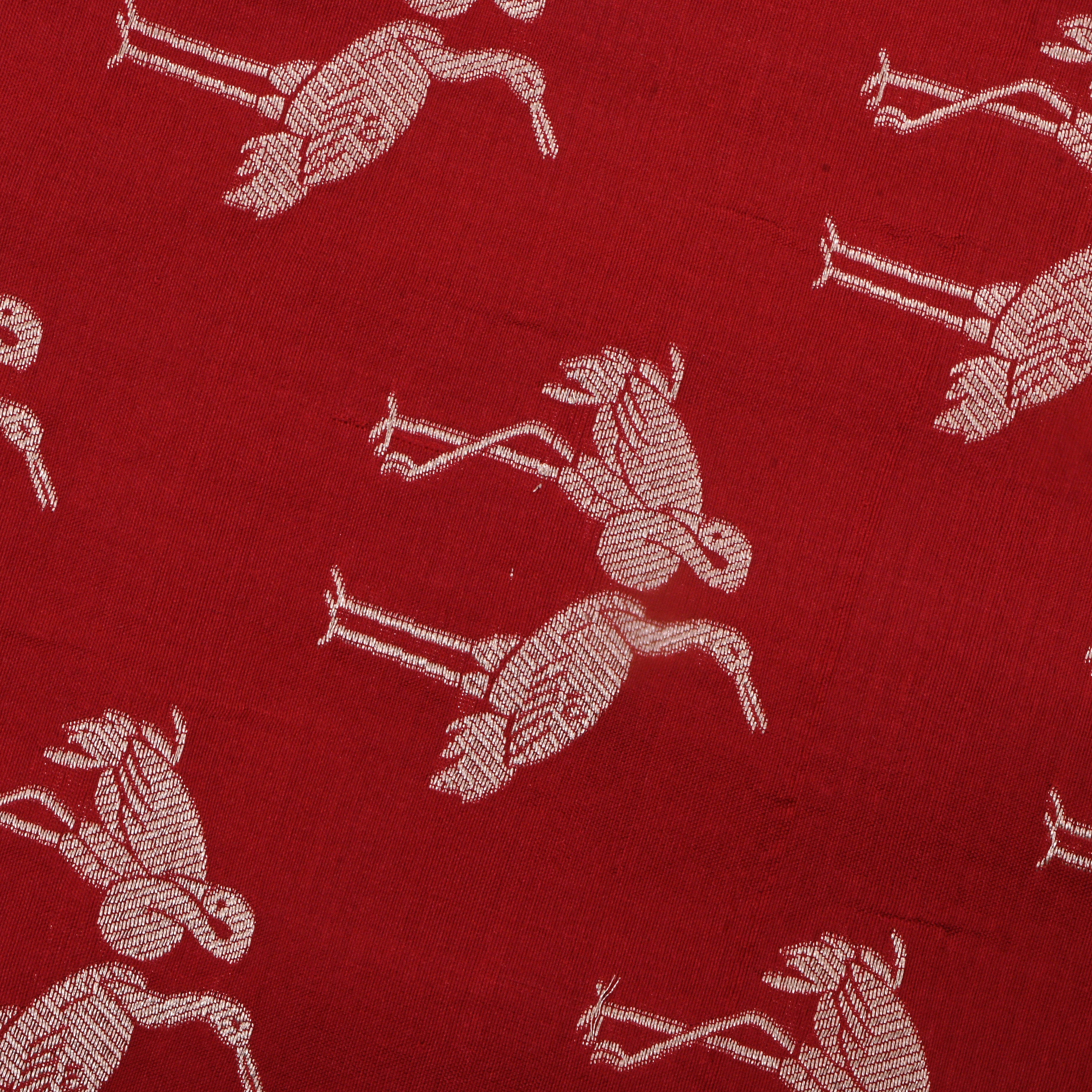 Red Devil Jamawar Silk Fabric With Swan Design