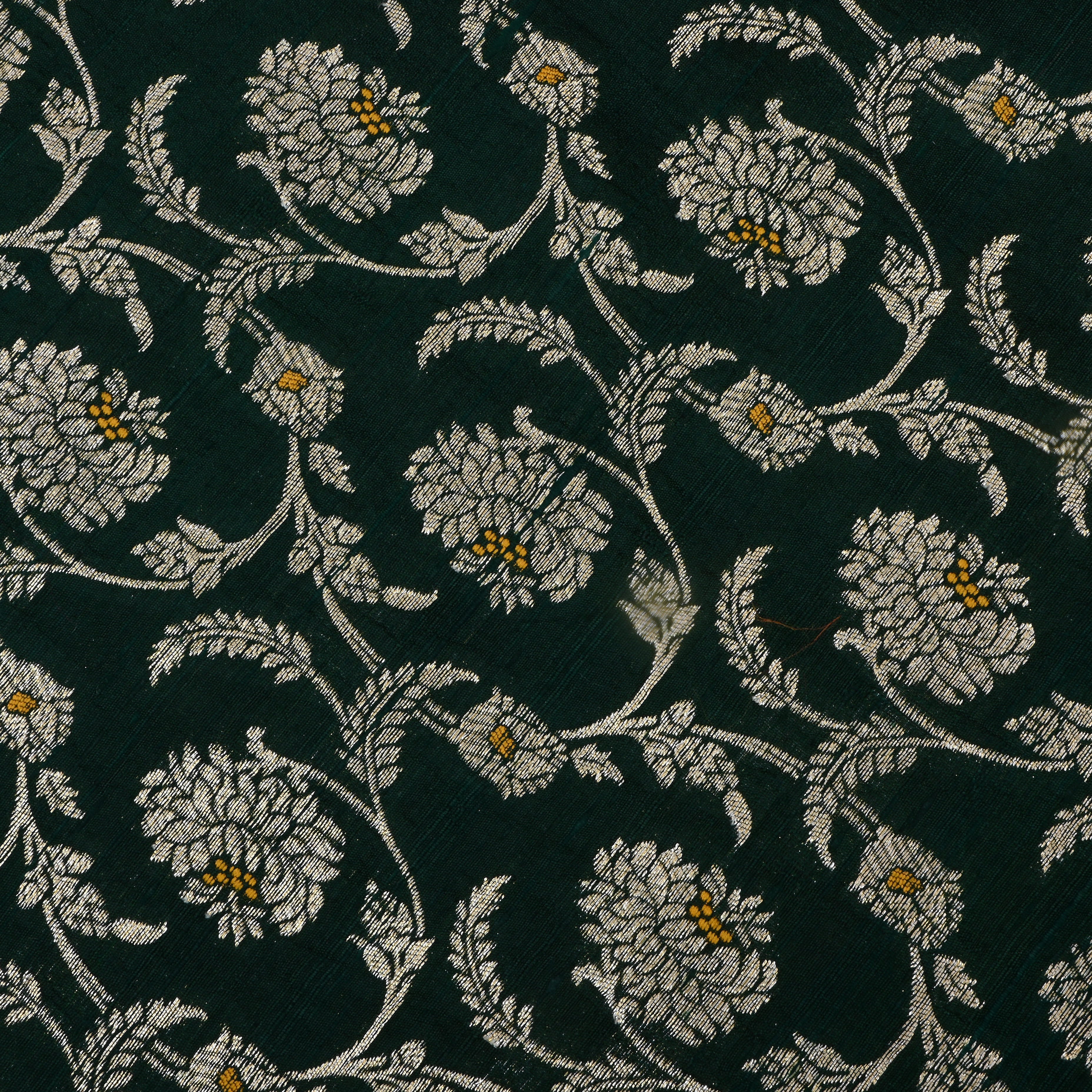 Dark Jungle Green Jamawar Dupion Fabric With Jaal
