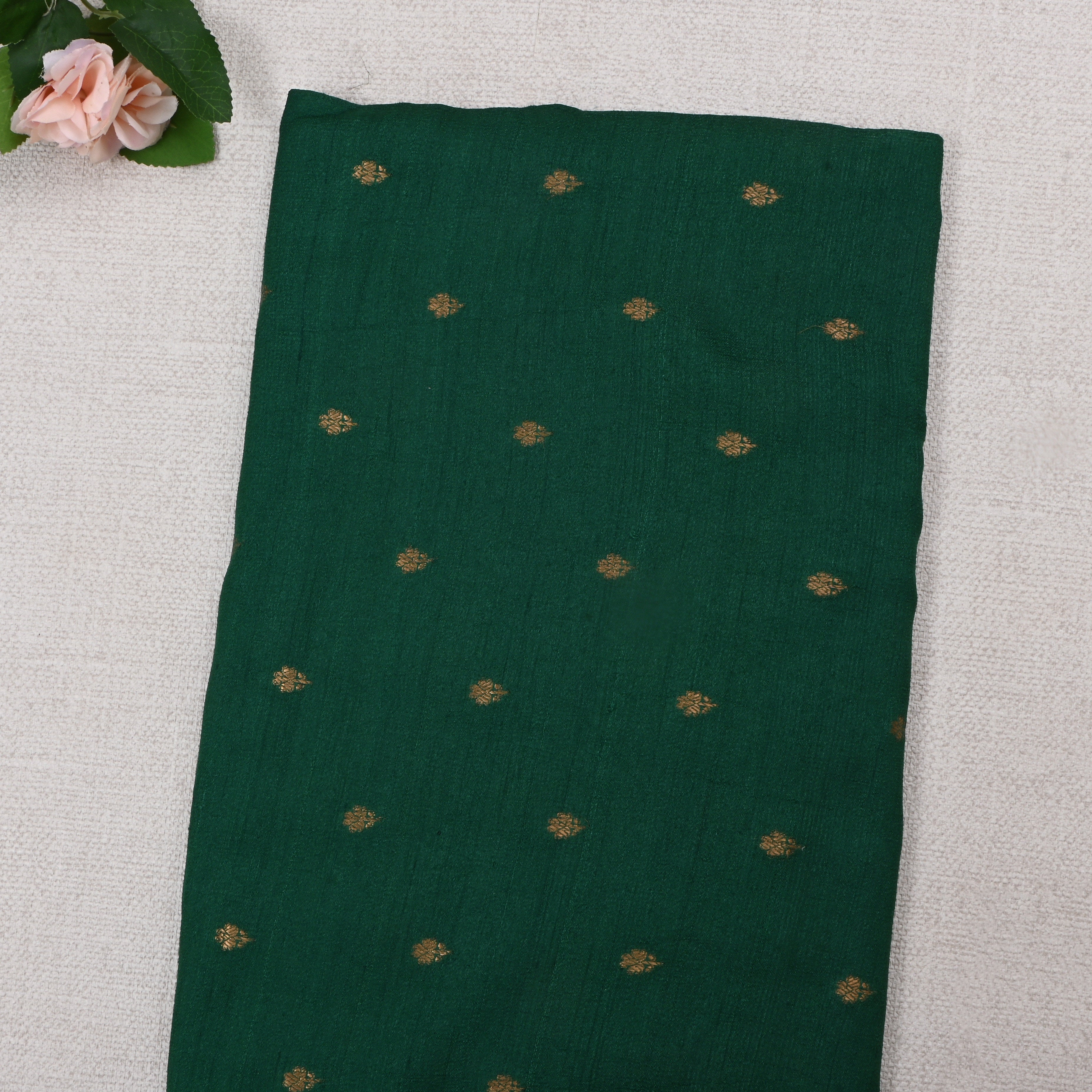 Bottle Green Jamawar Tussar Fabric With Butti'S
