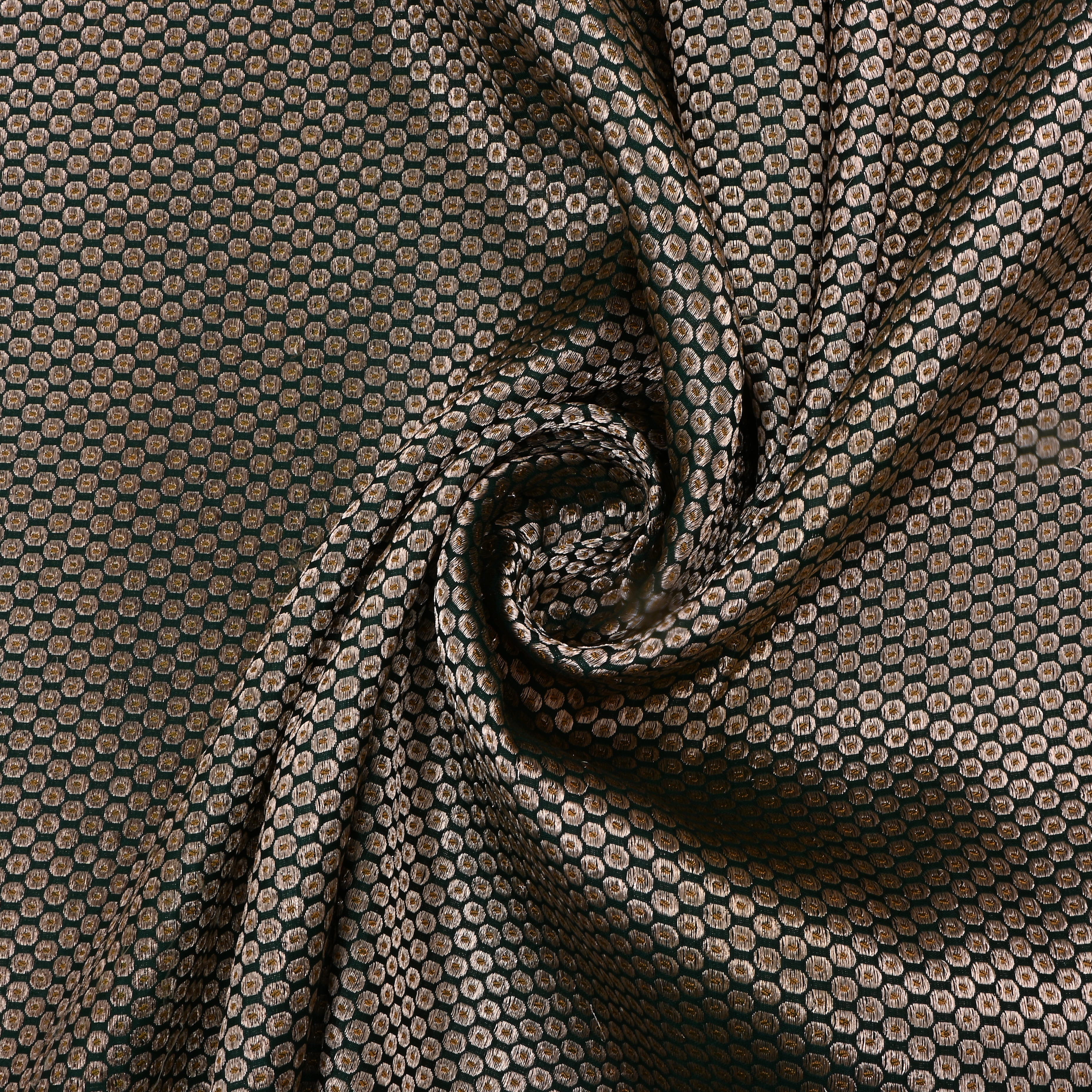 Bottle Green Jamawar Silk Fabric With Intricate Pattern