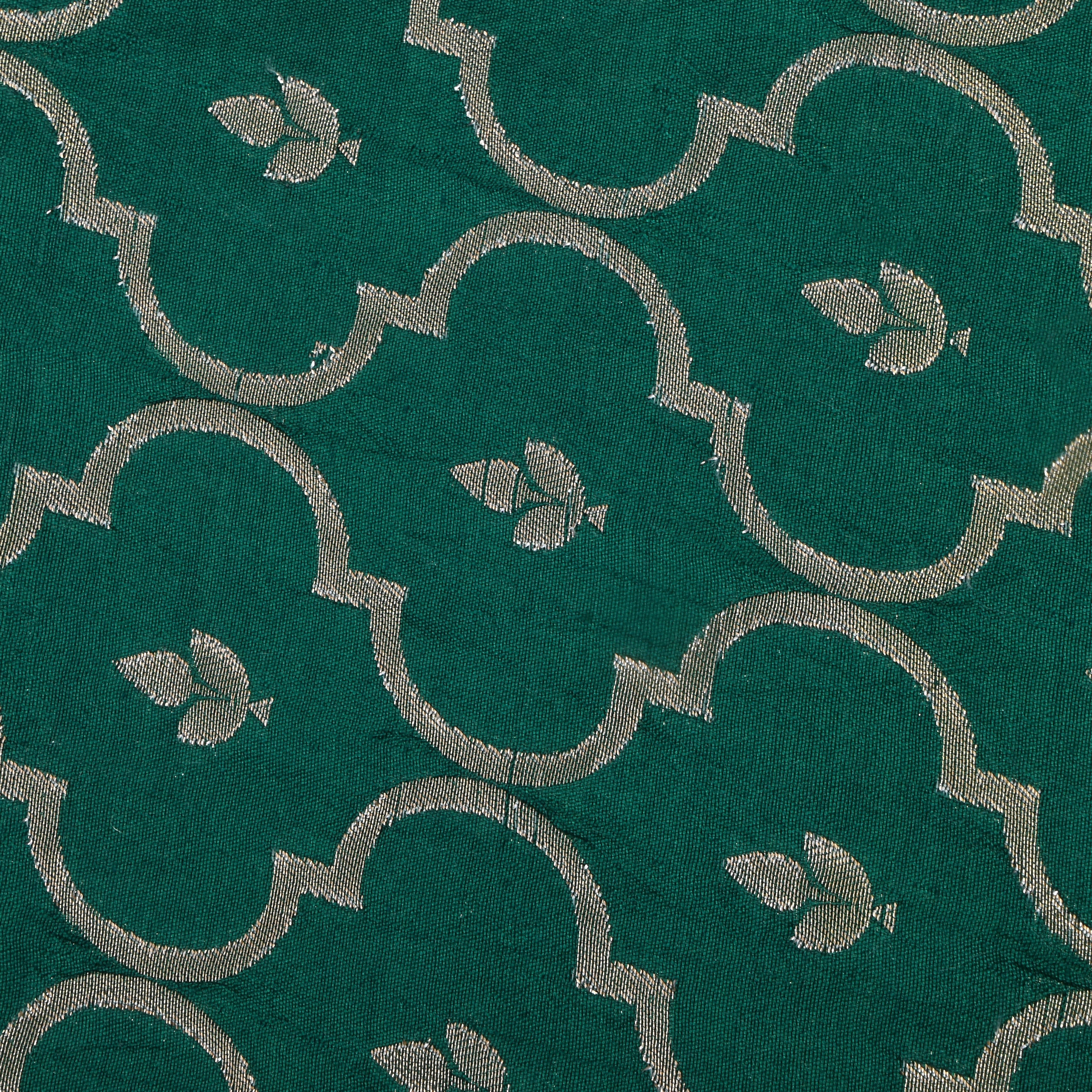 Dark Greenish Cyan Jamawar Silk Fabric With Woven Patterns