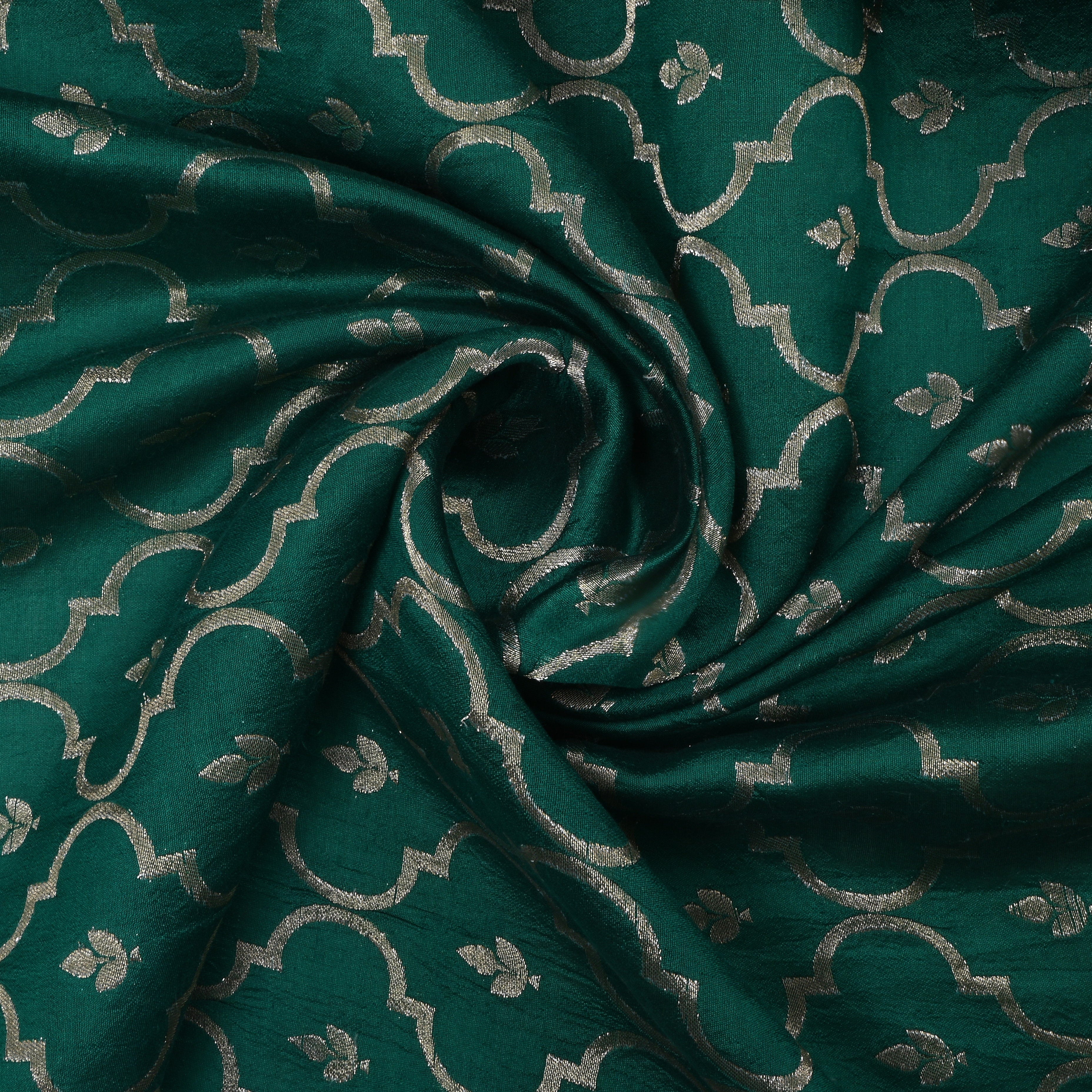 Dark Greenish Cyan Jamawar Silk Fabric With Woven Patterns