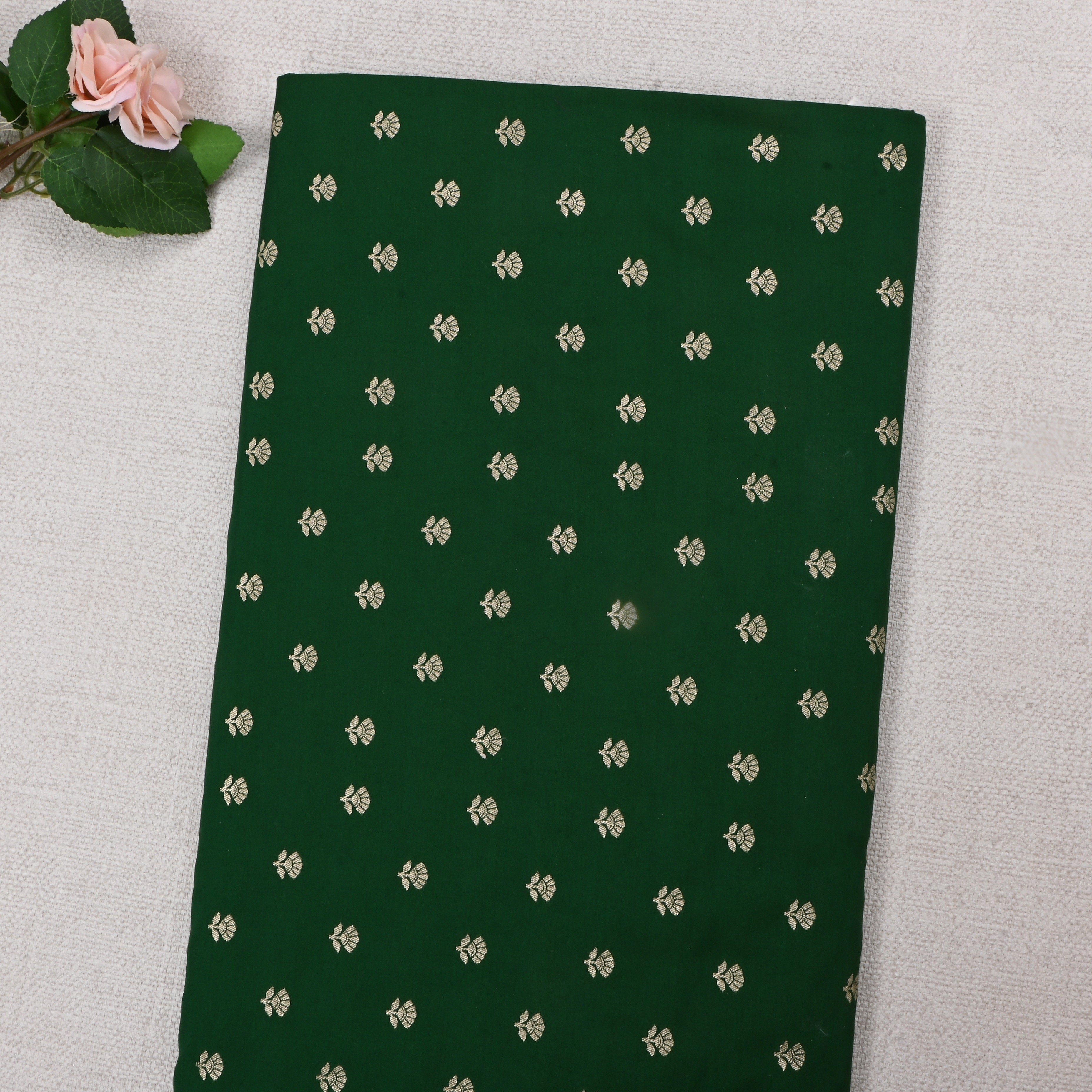 Phthalo Green Jamawar Silk Fabric With Floral Butti'S