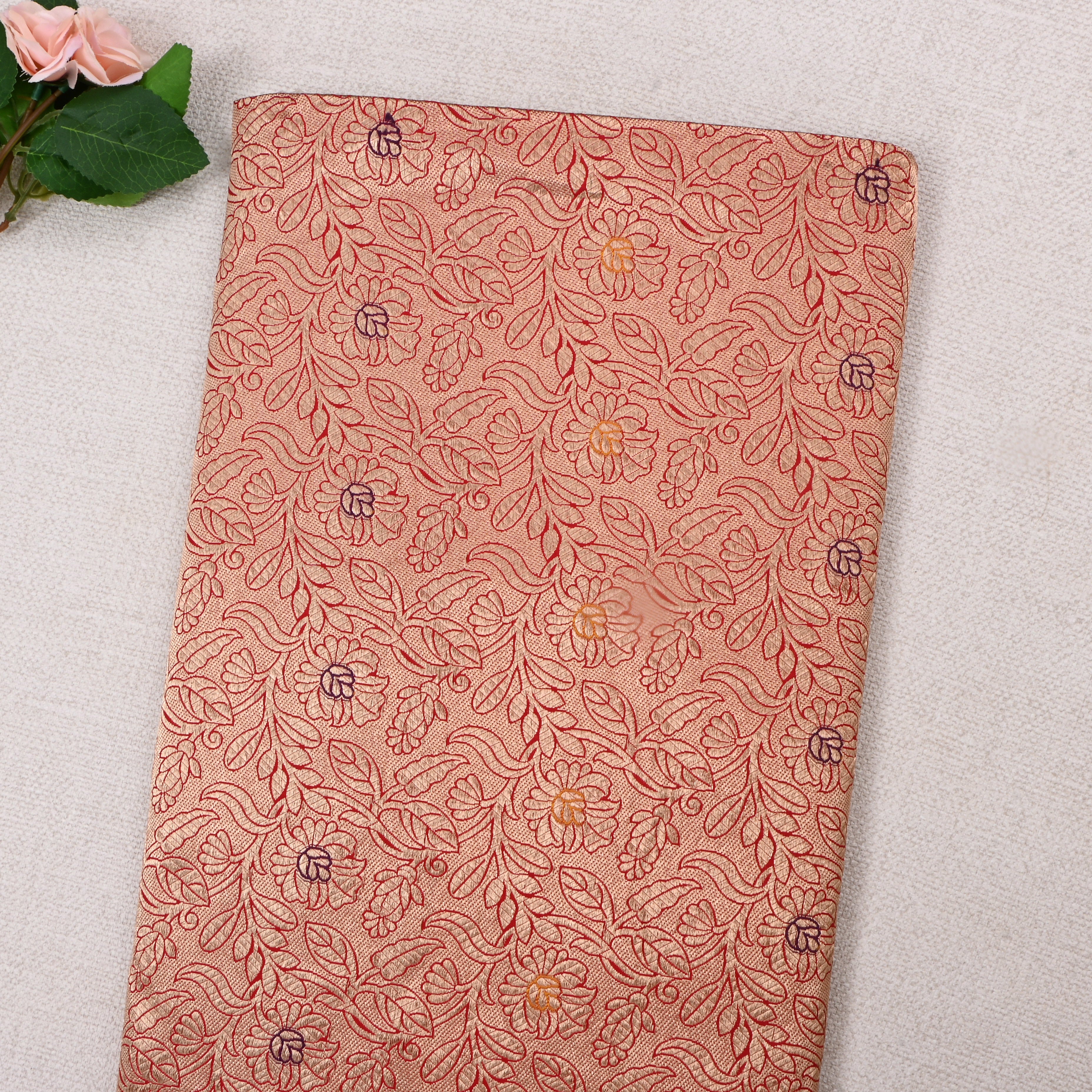 Orange Jamawar Silk Fabric With Brocade Pattern