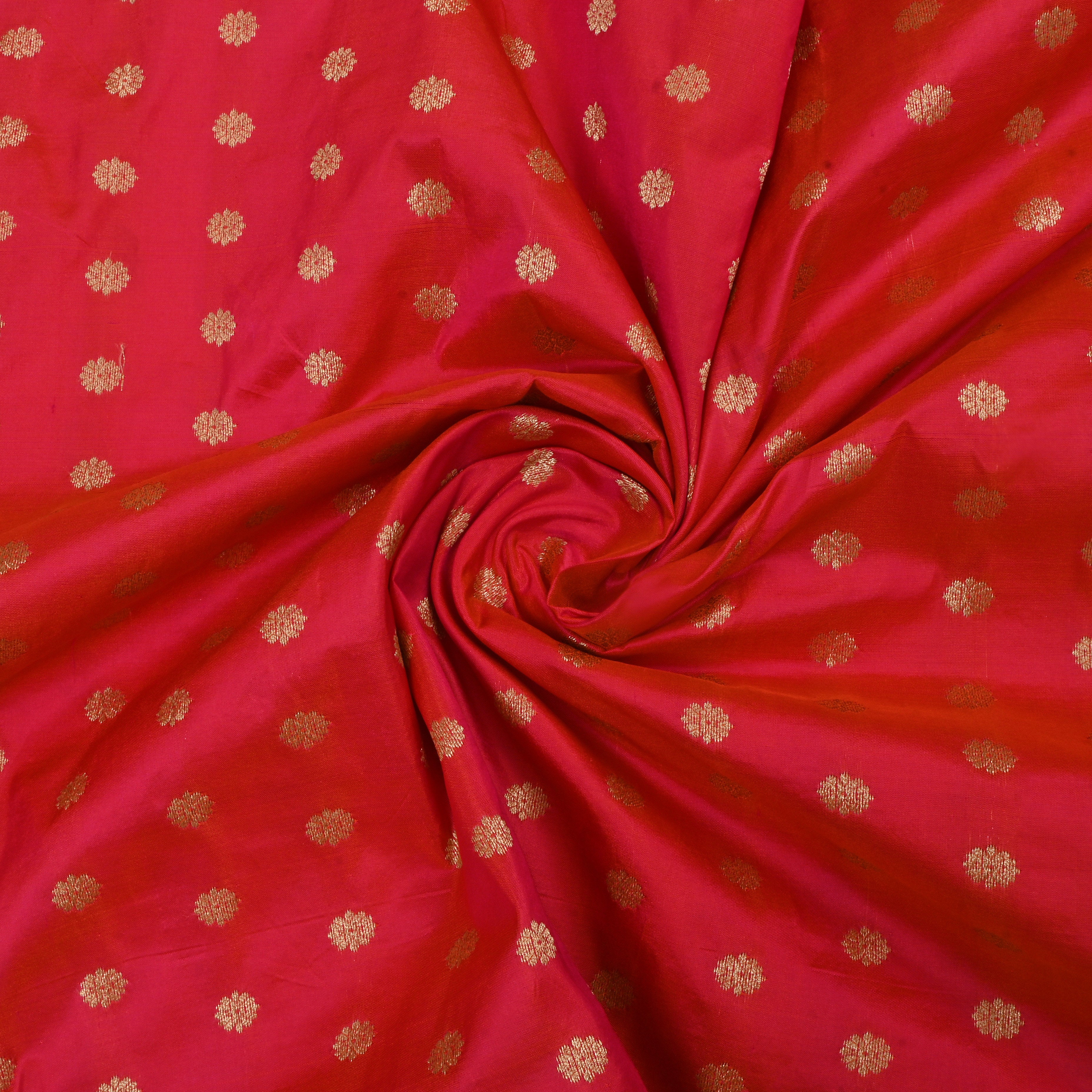 Chilli Red Jamawar Silk Fabric With Butti'S