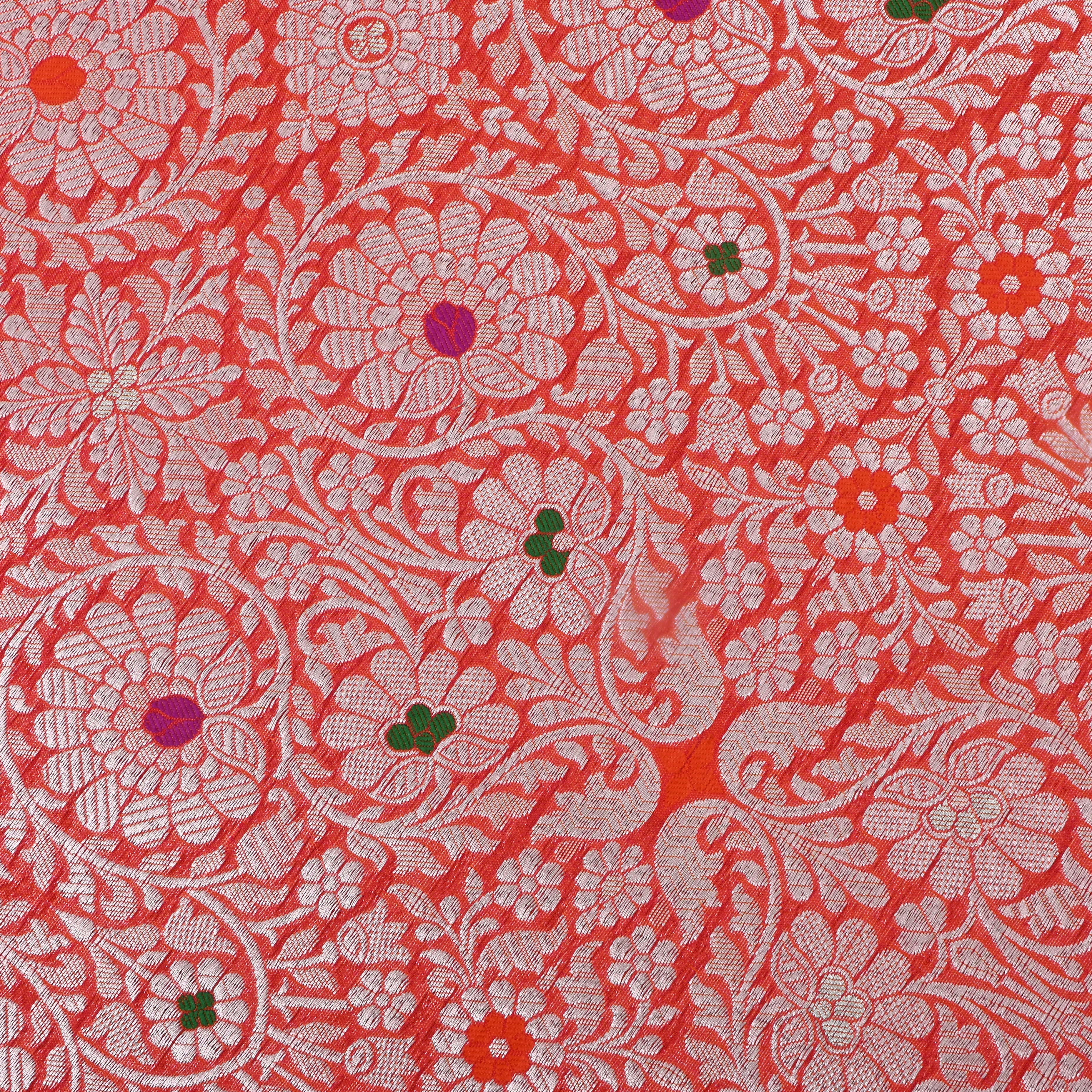 Orange Jamawar Silk Fabric With Meenakari Design