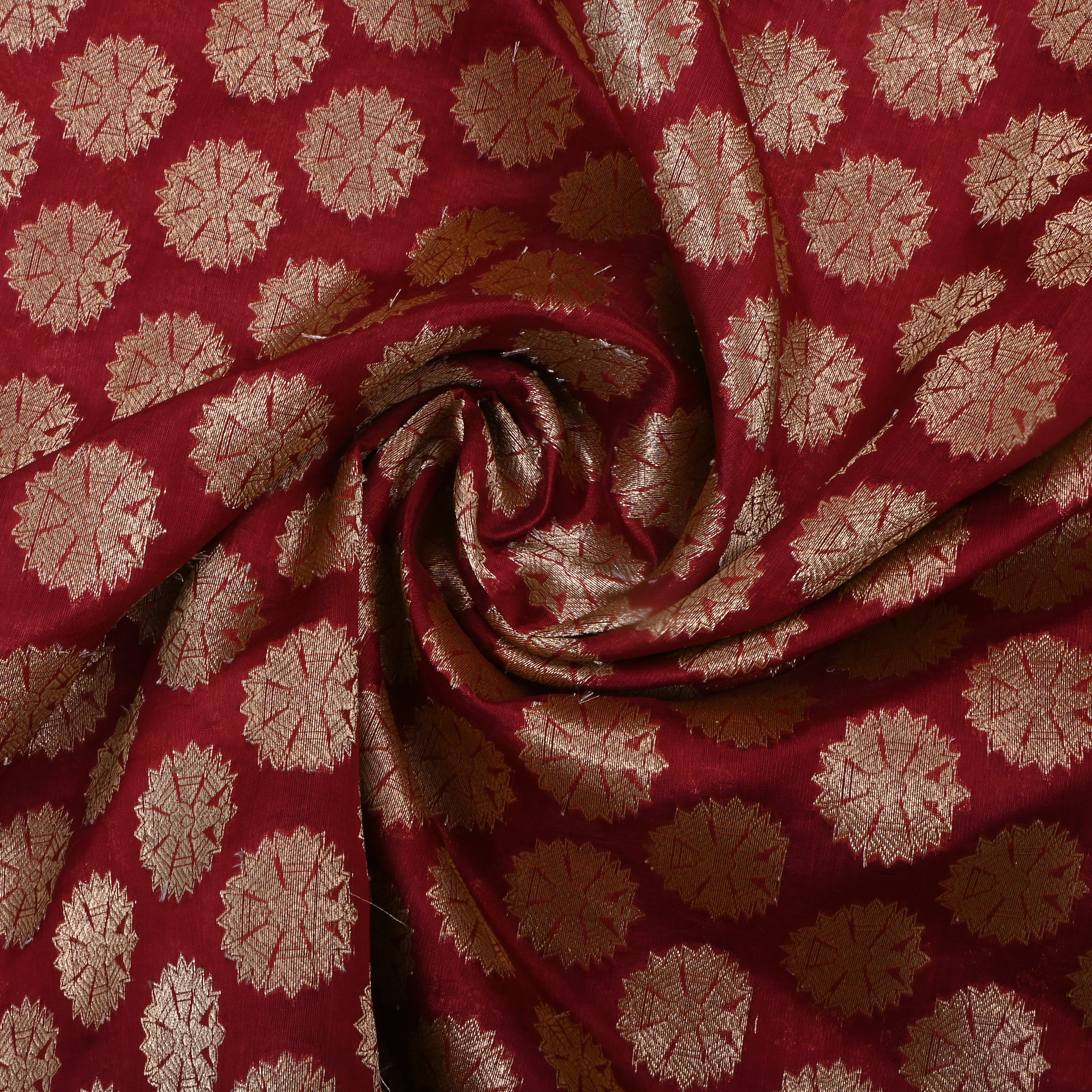 Ruby Red Jamawar Silk Fabric With Motifs