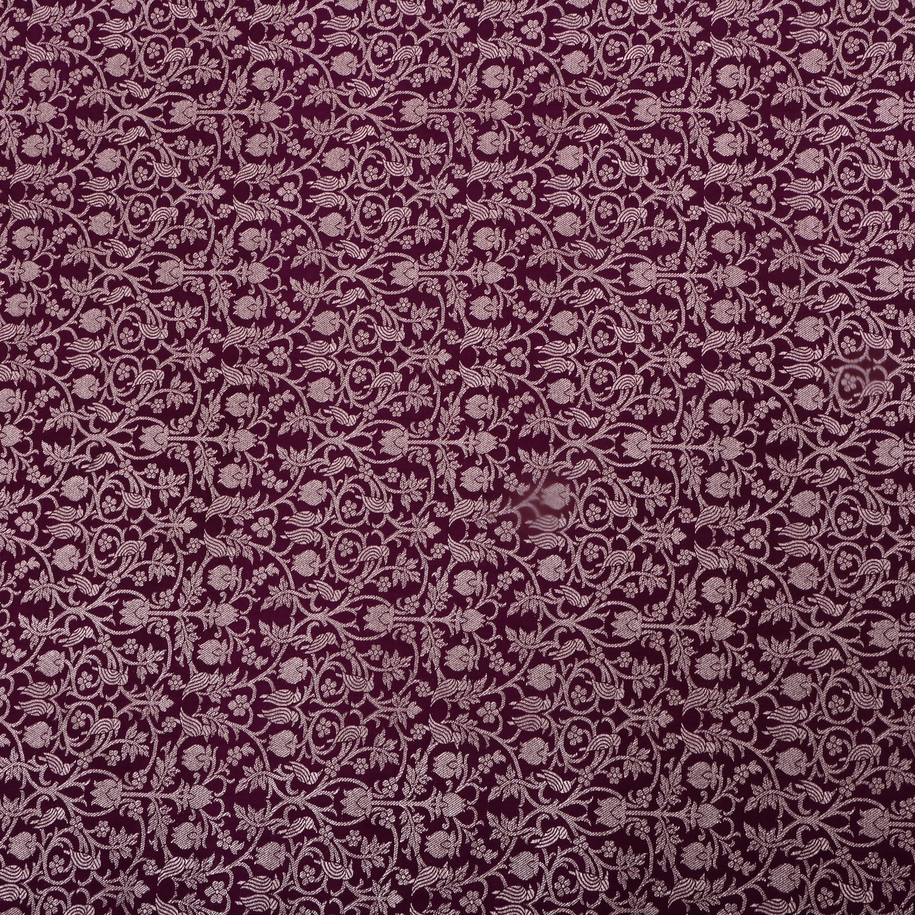 Wine Berry Jamawar Silk Fabric With Jaal Design