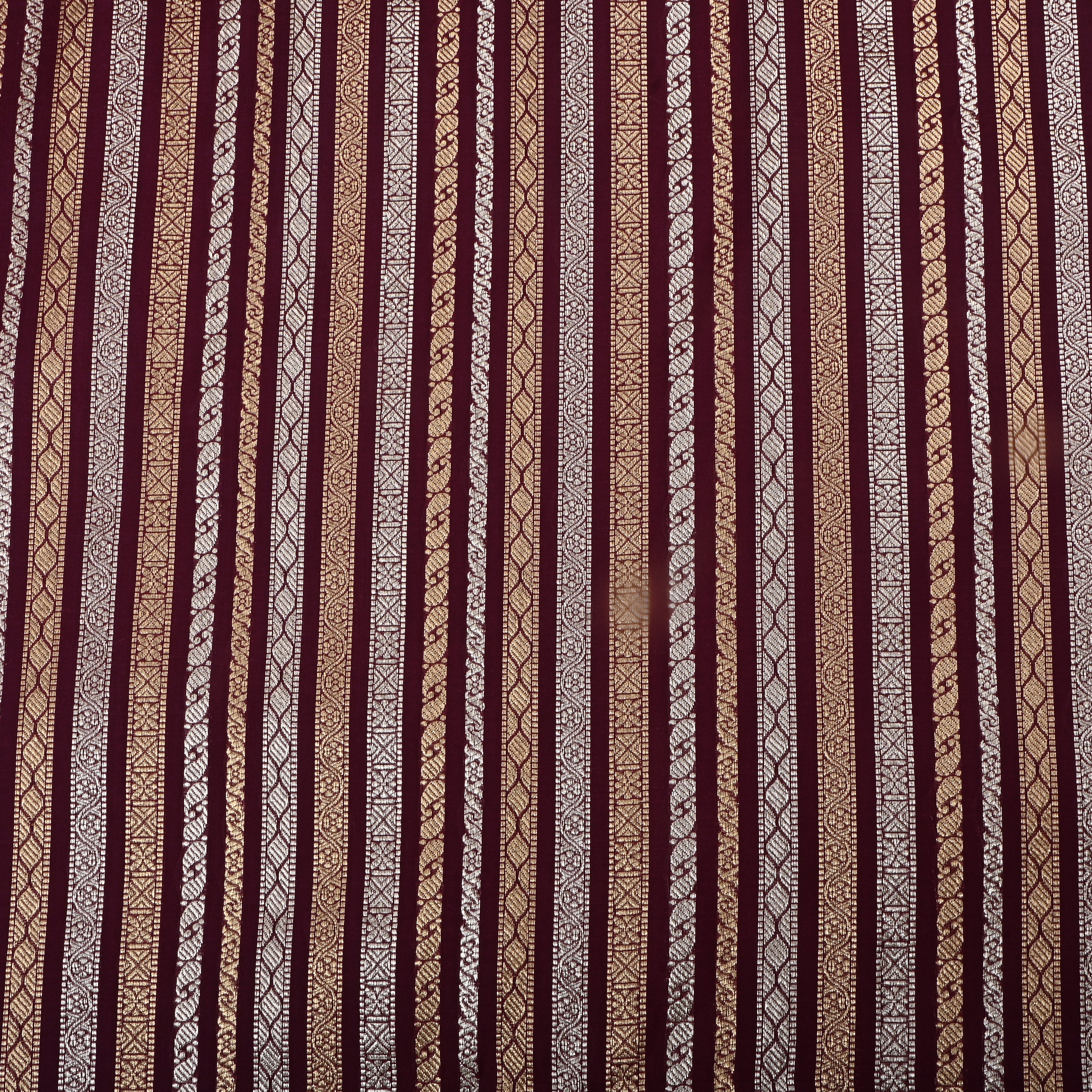 Grape Purple Jamawar Silk Fabric With Stripes