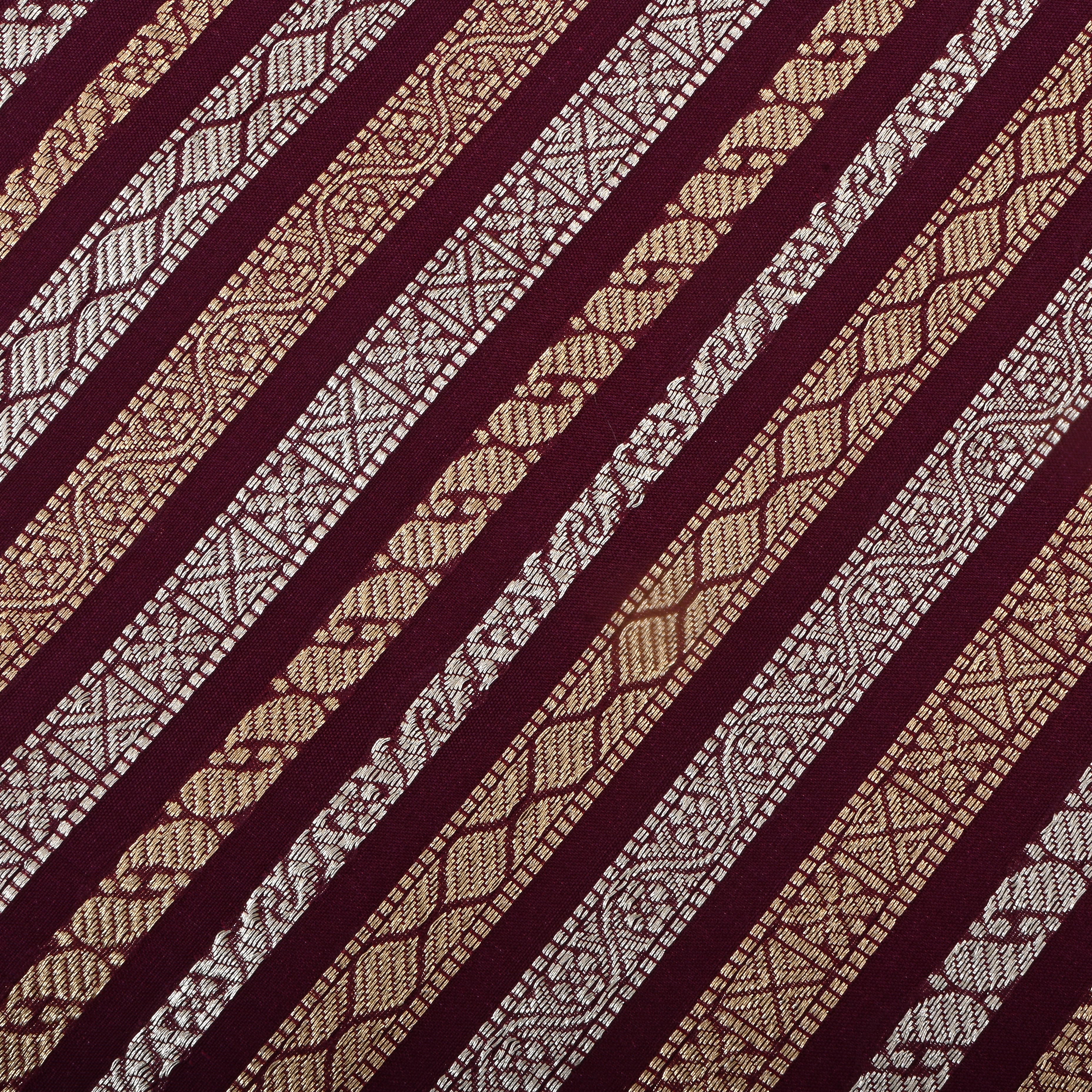 Grape Purple Jamawar Silk Fabric With Stripes