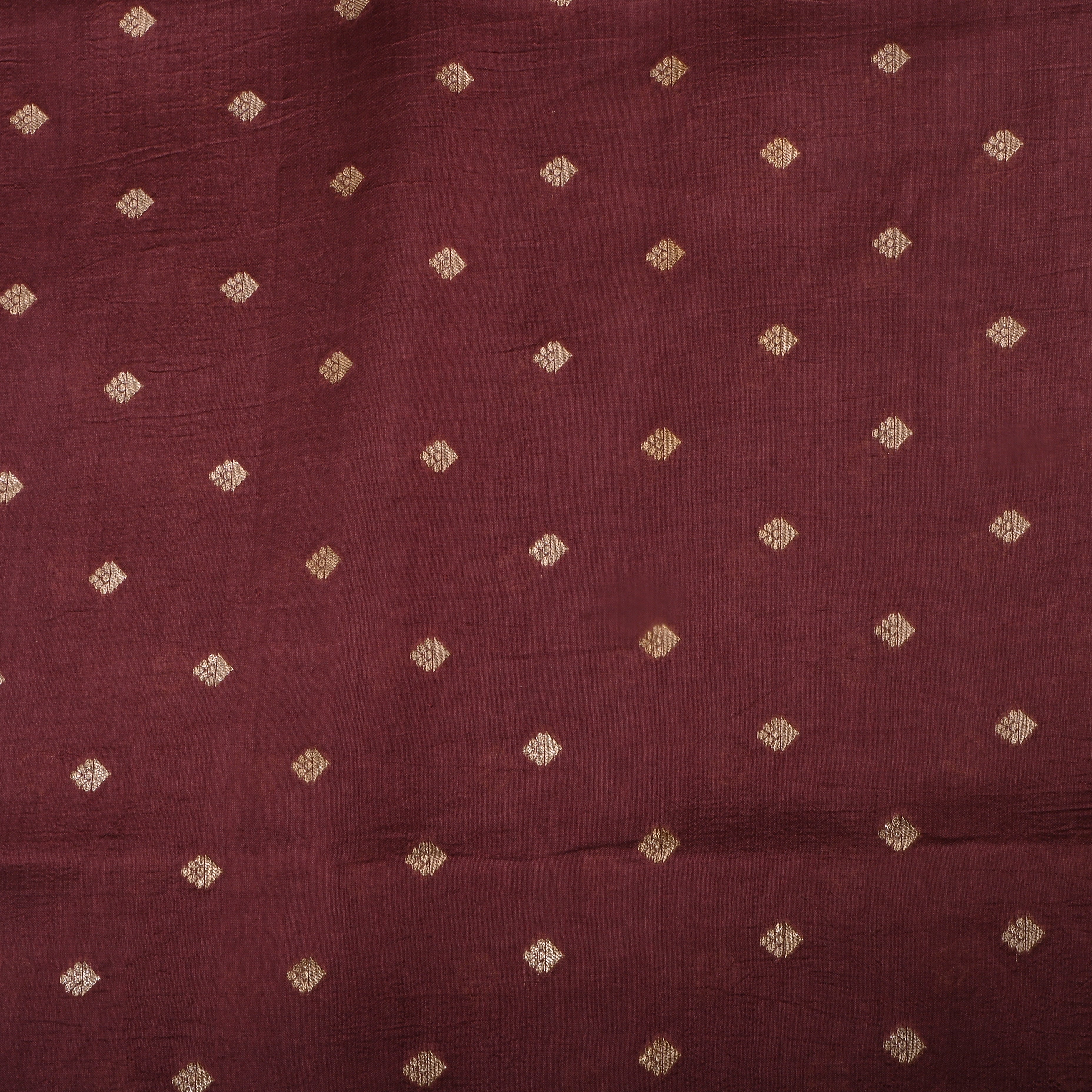 Deep Brown Jamawar Silk Fabric With Floral Butti'S