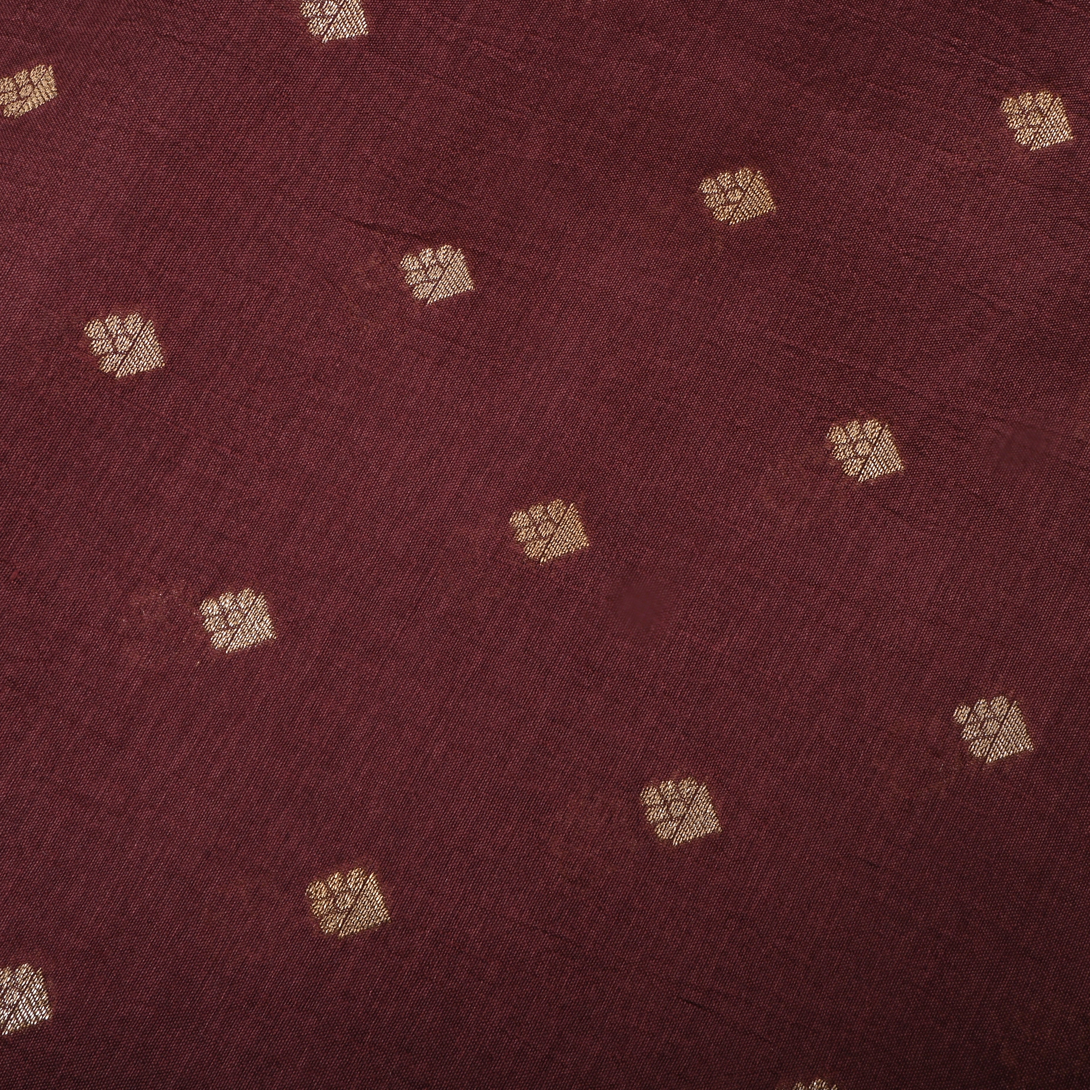 Deep Brown Jamawar Silk Fabric With Floral Butti'S