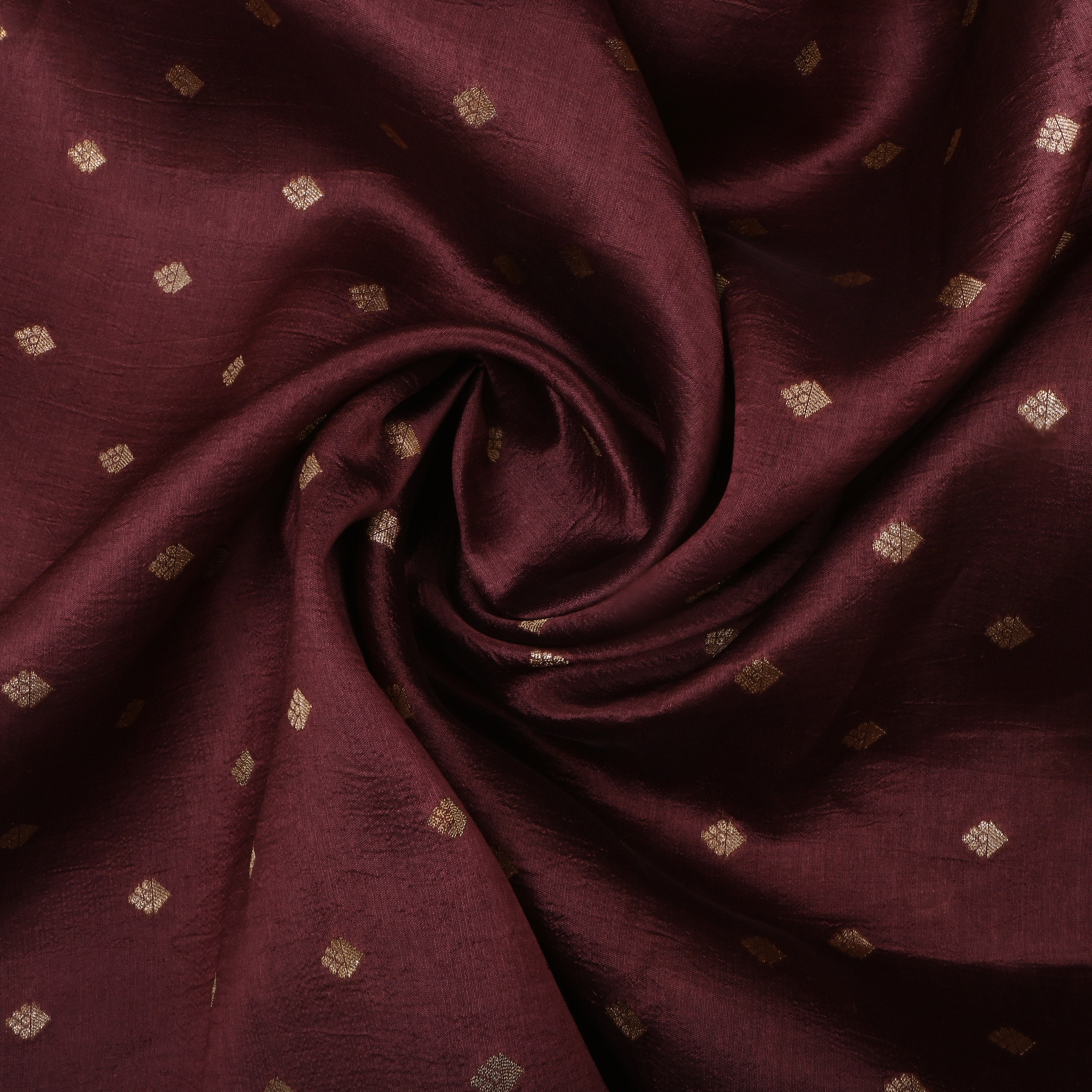 Deep Brown Jamawar Silk Fabric With Floral Butti'S