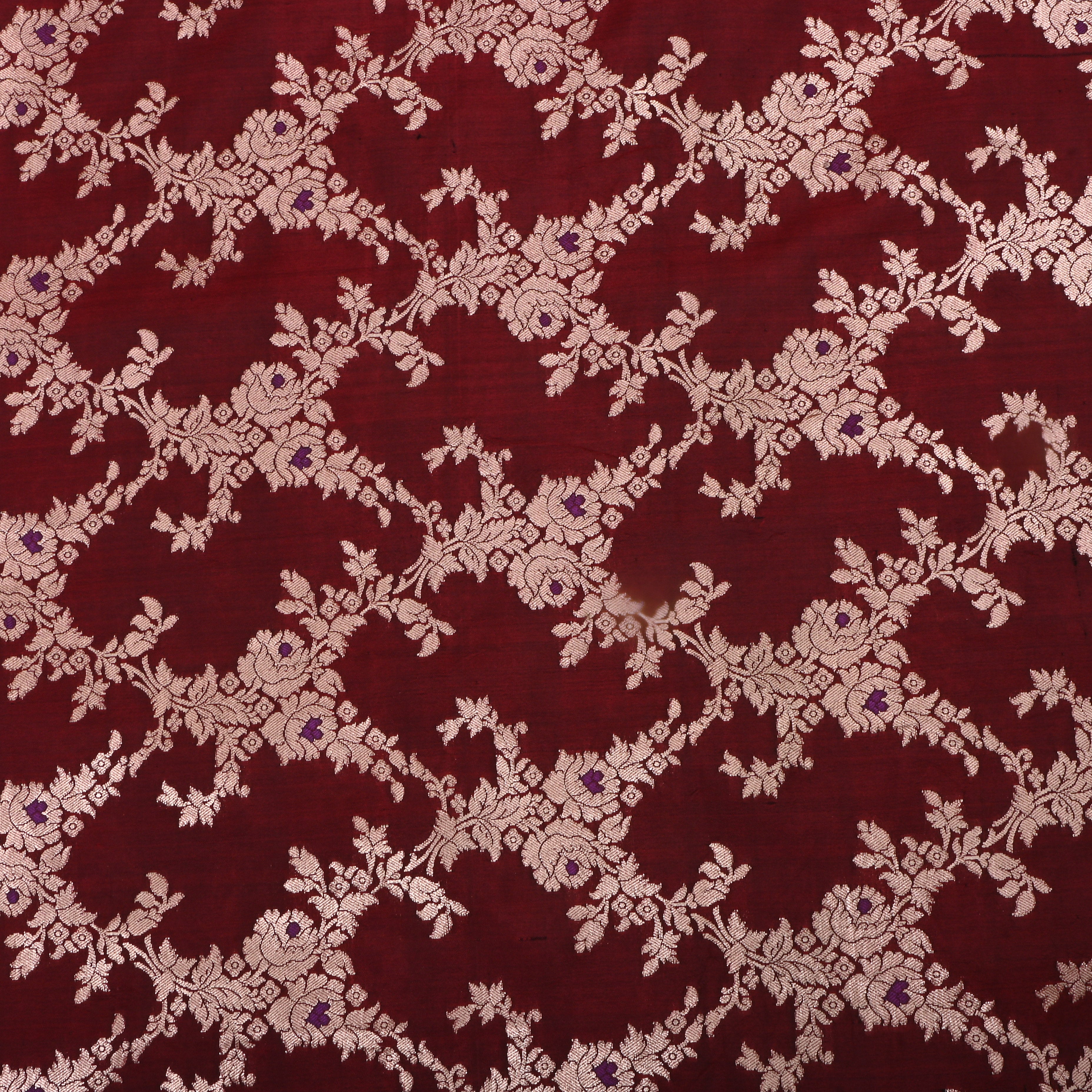 Maroon Oak Jamawar Silk Fabric With Floral Jaal