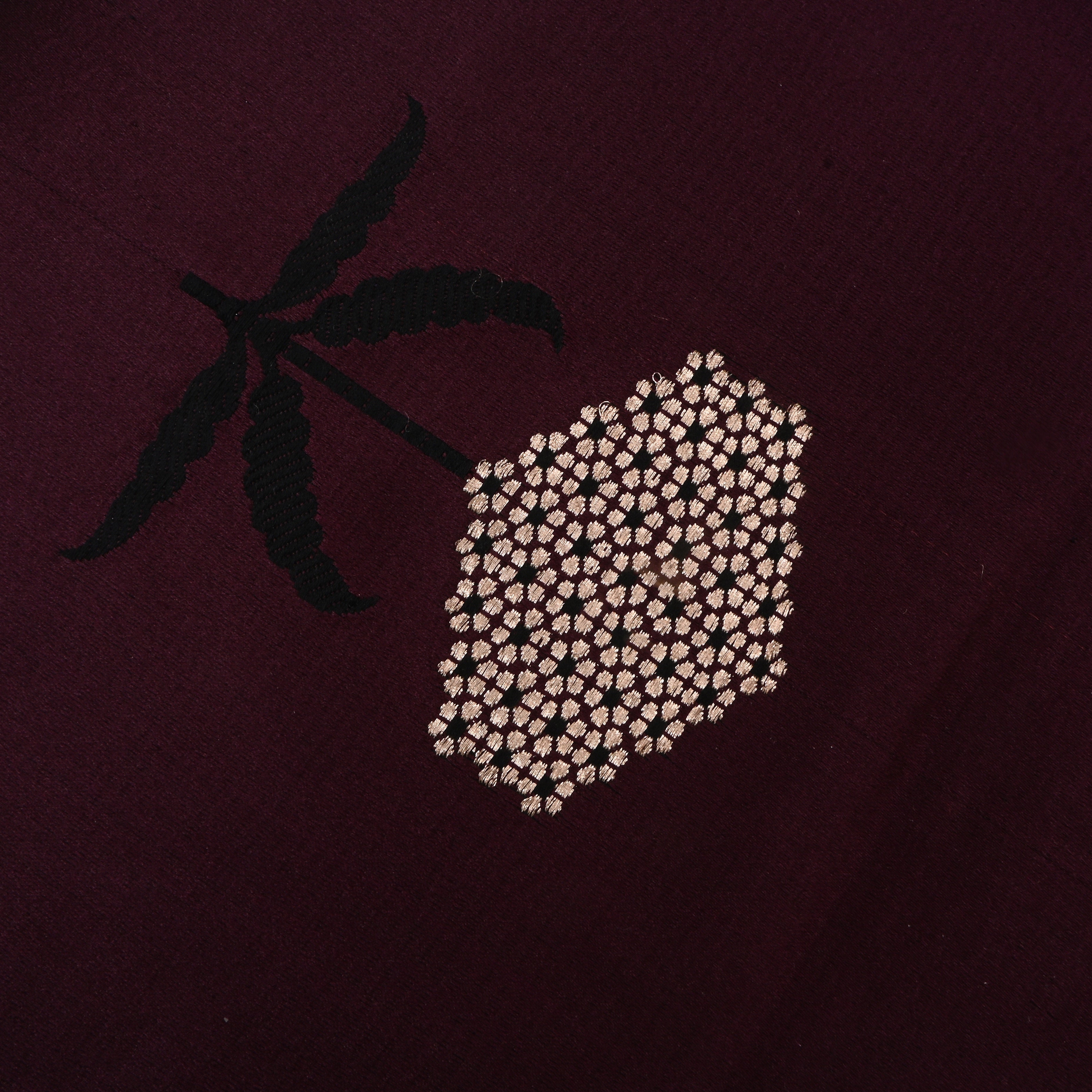 Seal Brown Jamawar Satin Fabric With Floral Design