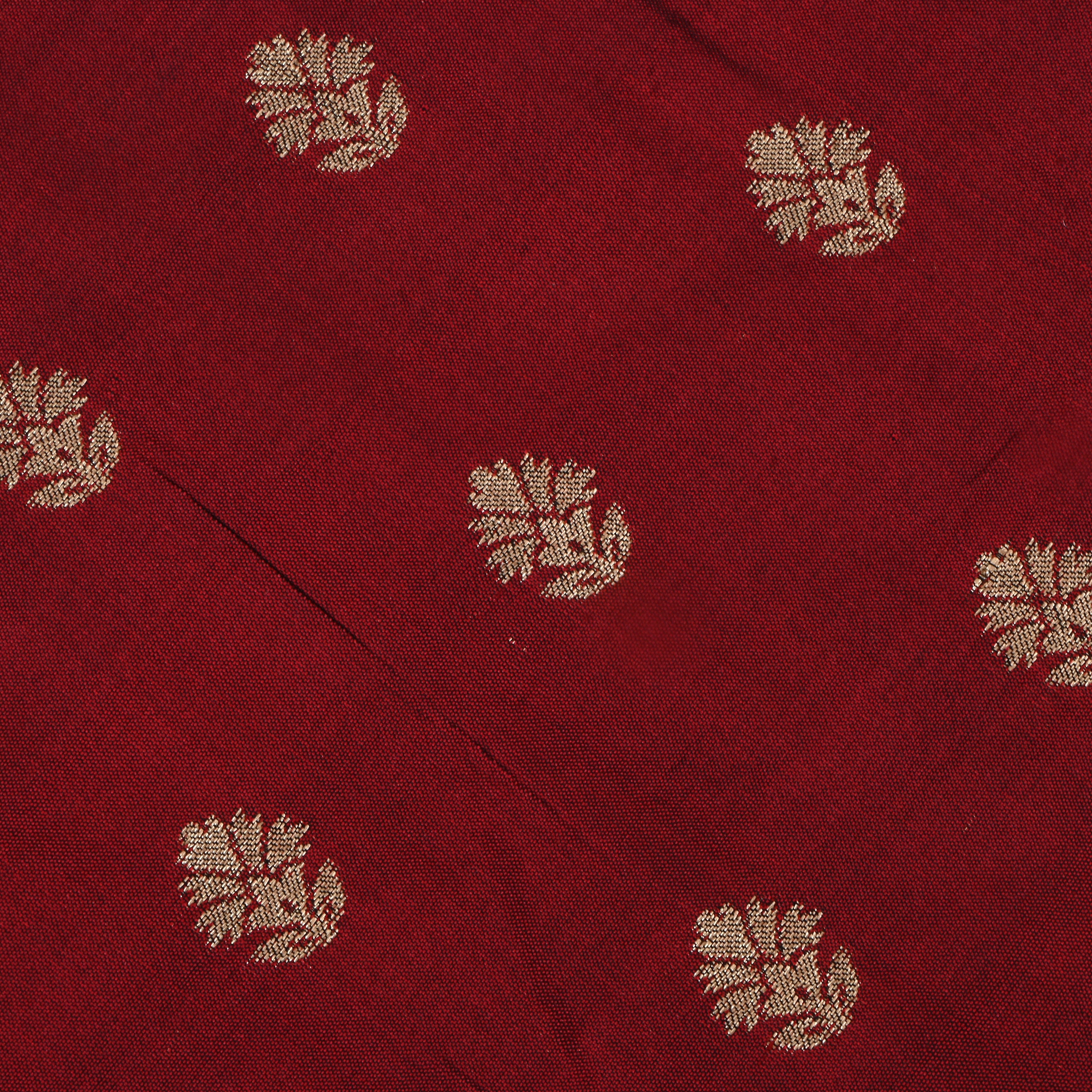 Rosewood Red Jamawar Silk Fabric With Butti'S