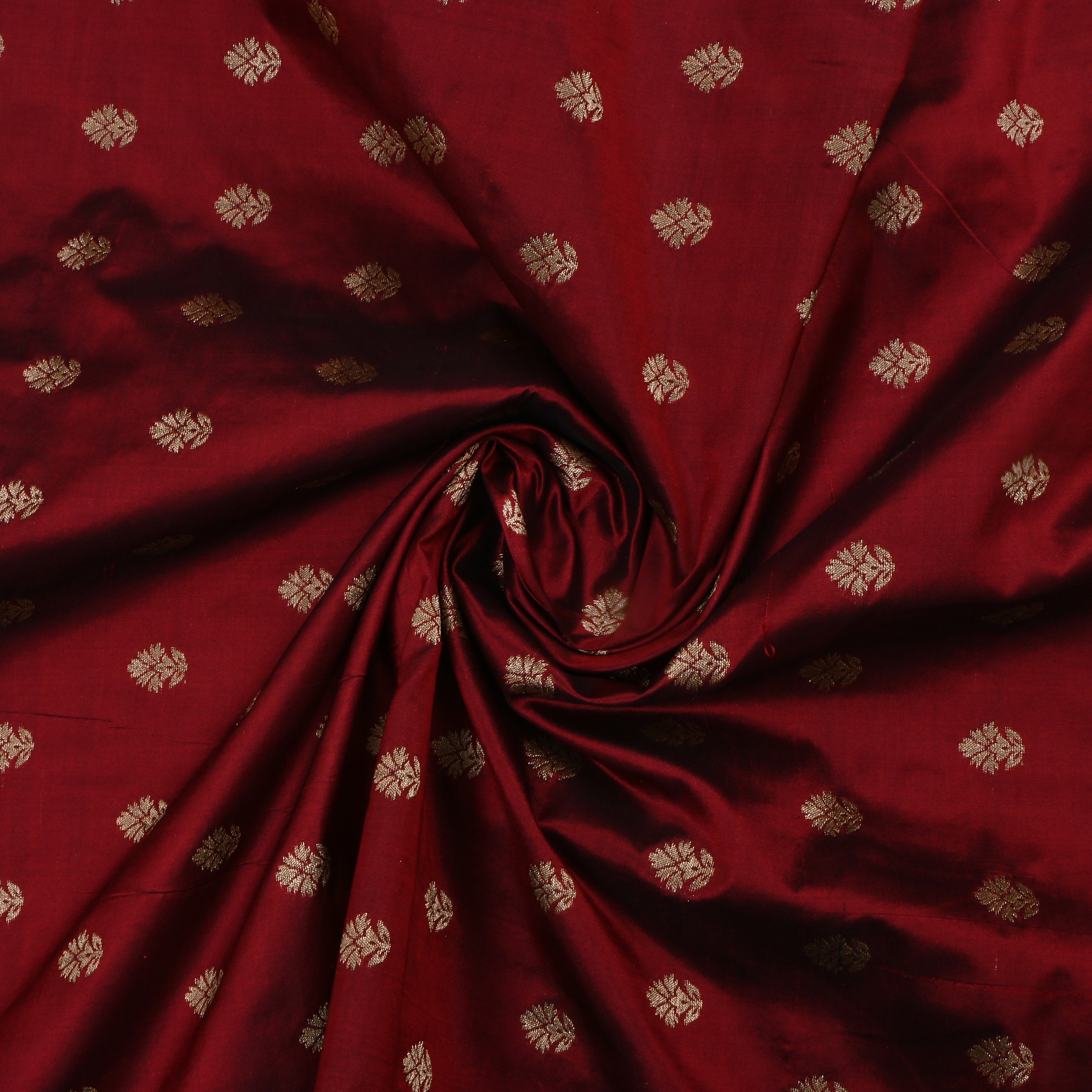 Rosewood Red Jamawar Silk Fabric With Butti'S