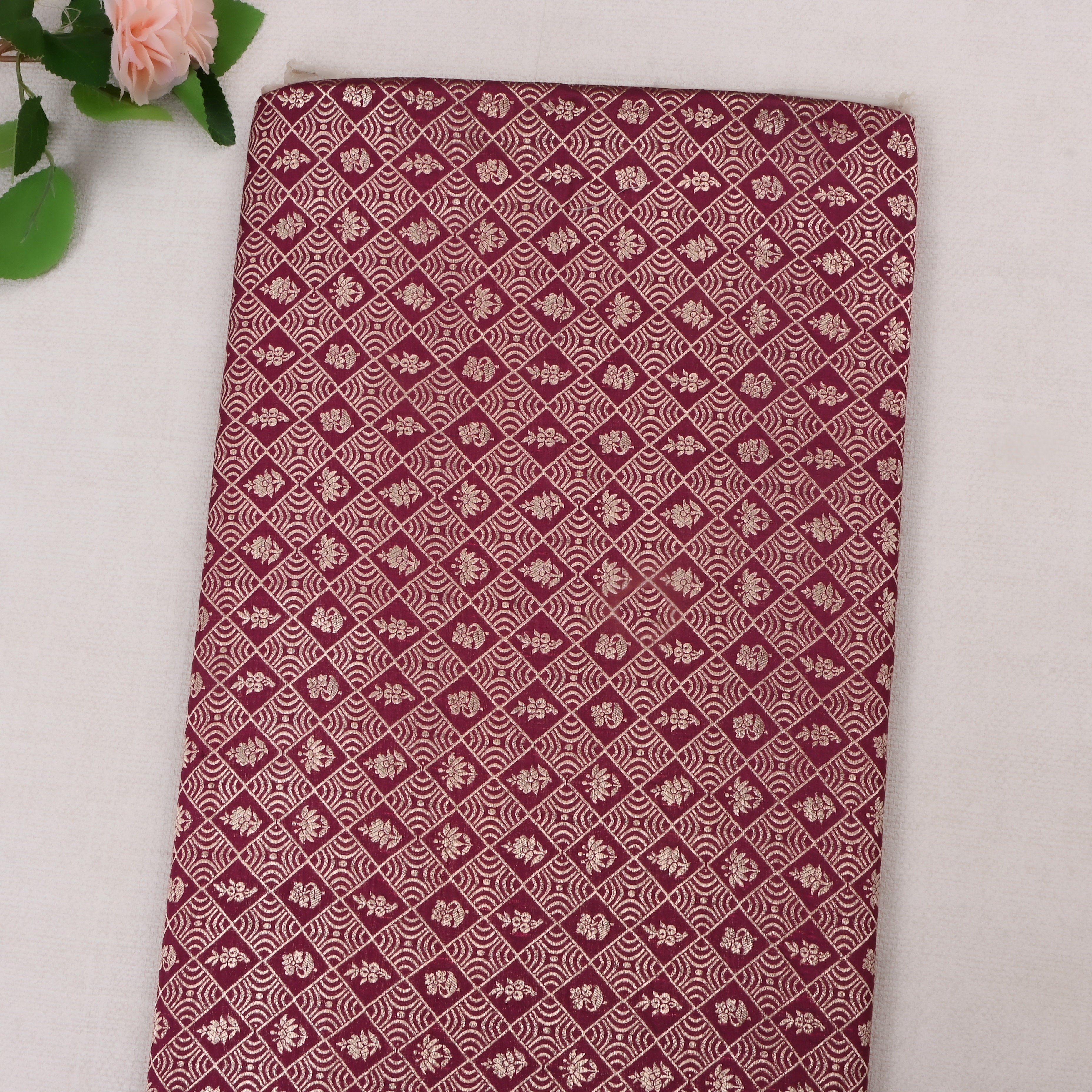 Maroon Jamawar Silk Fabric With Checks Pattern