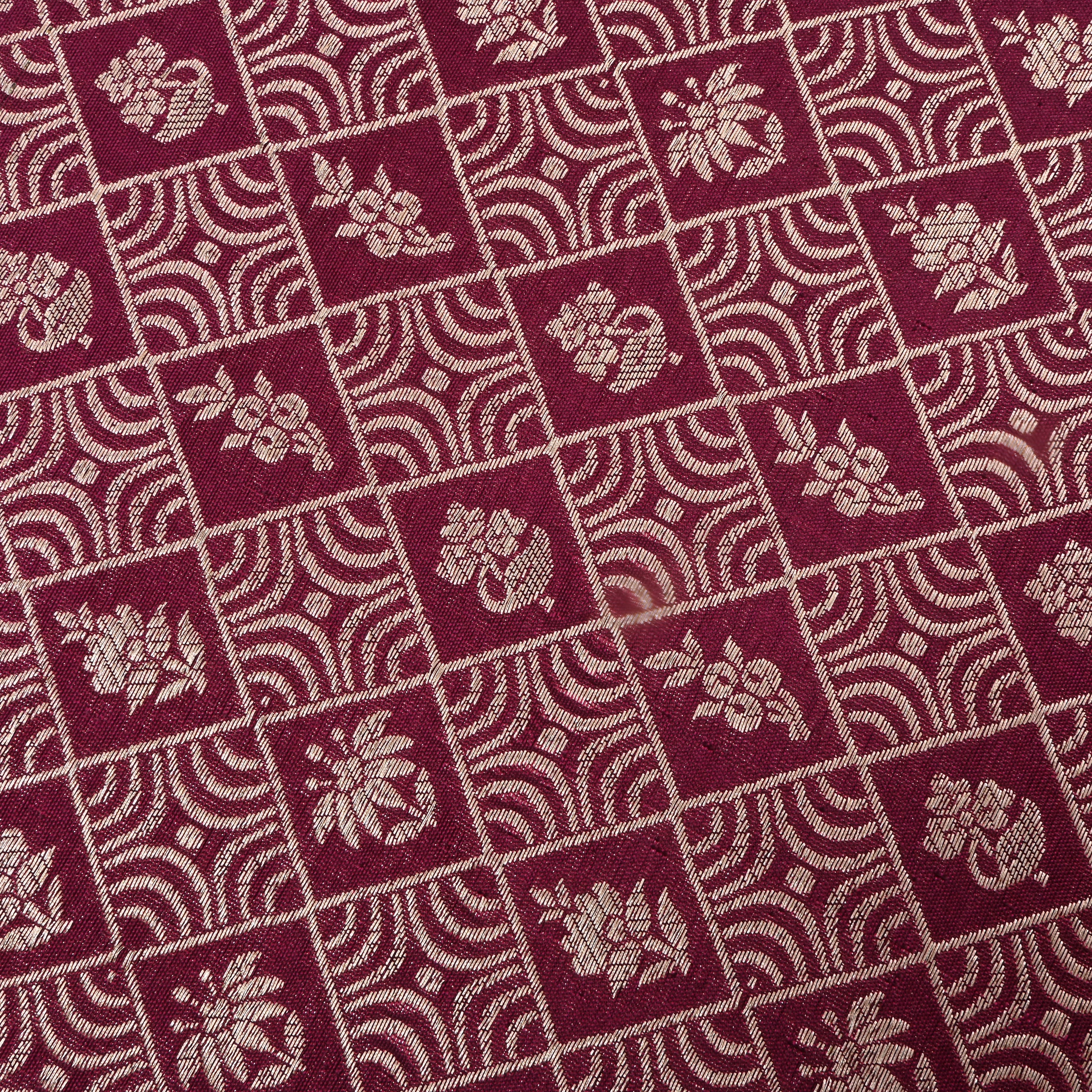 Maroon Jamawar Silk Fabric With Checks Pattern
