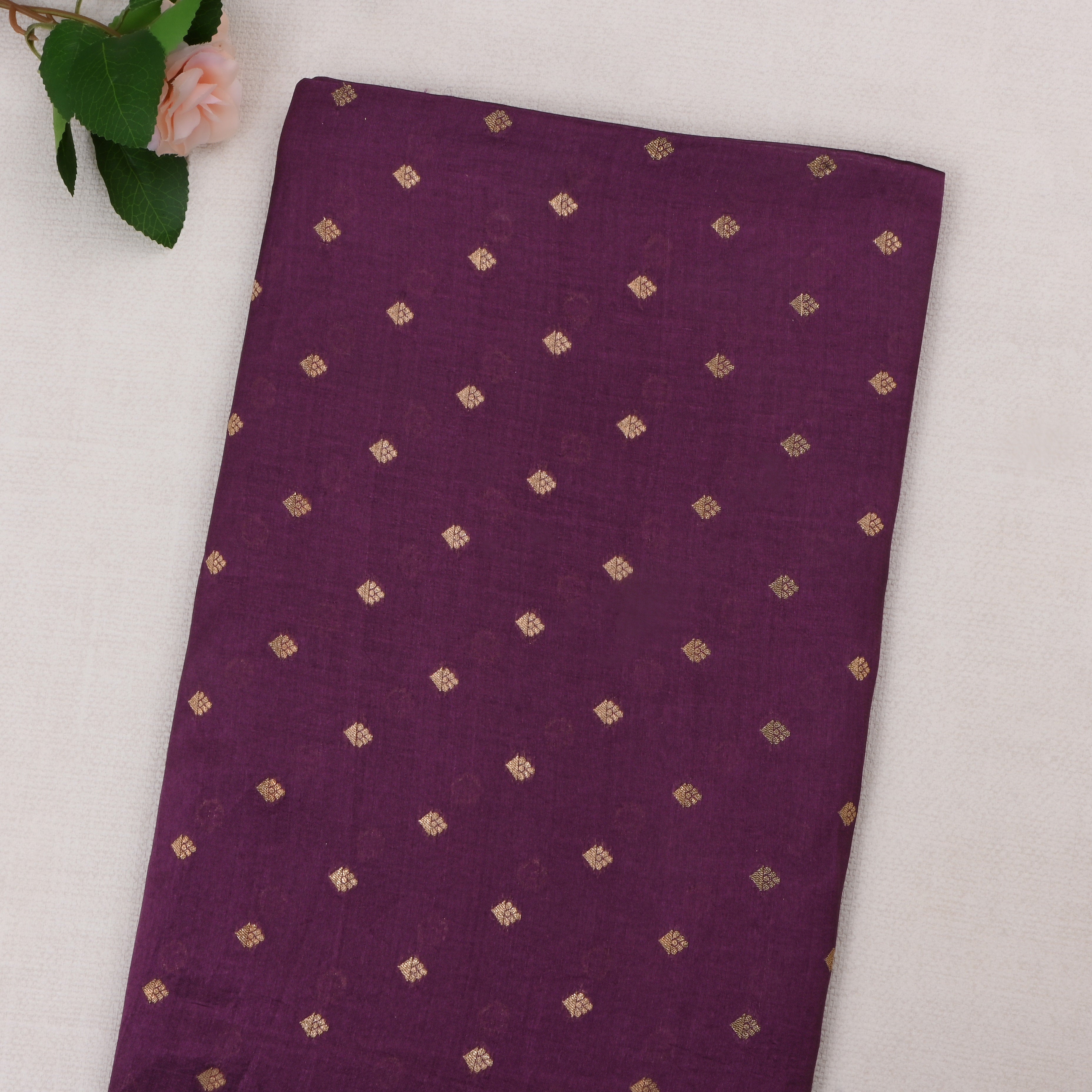 Eggplant Purple Jamawar Silk Fabric With Floral Butti'S