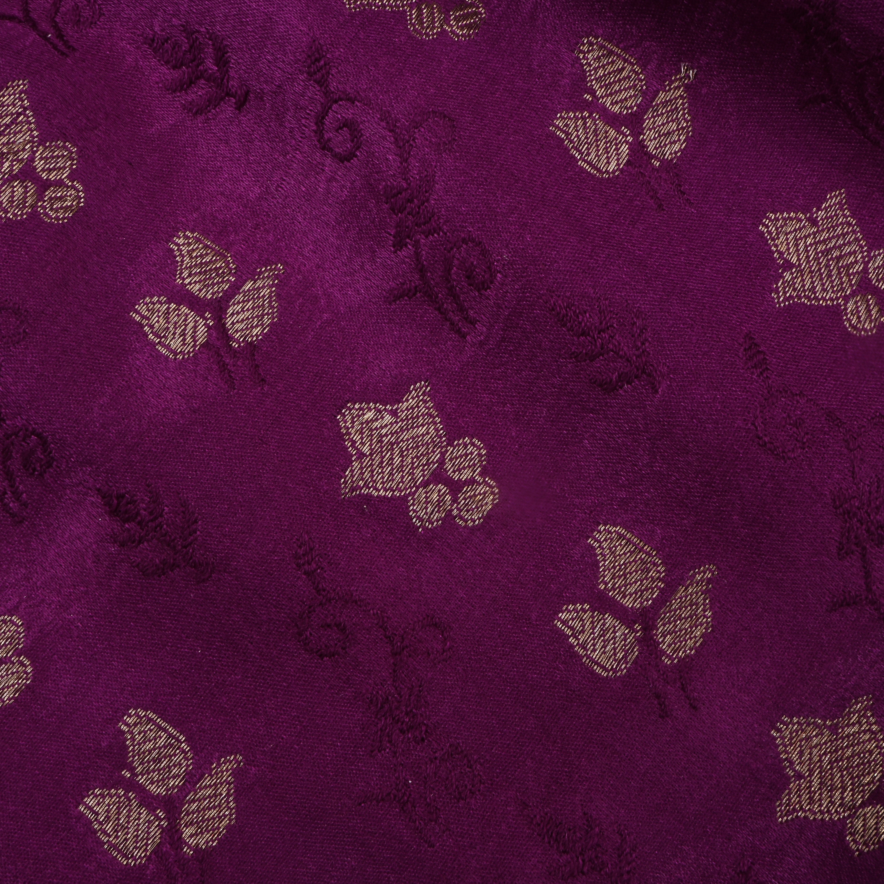 Purple Jamawar Silk Fabric With Buttis
