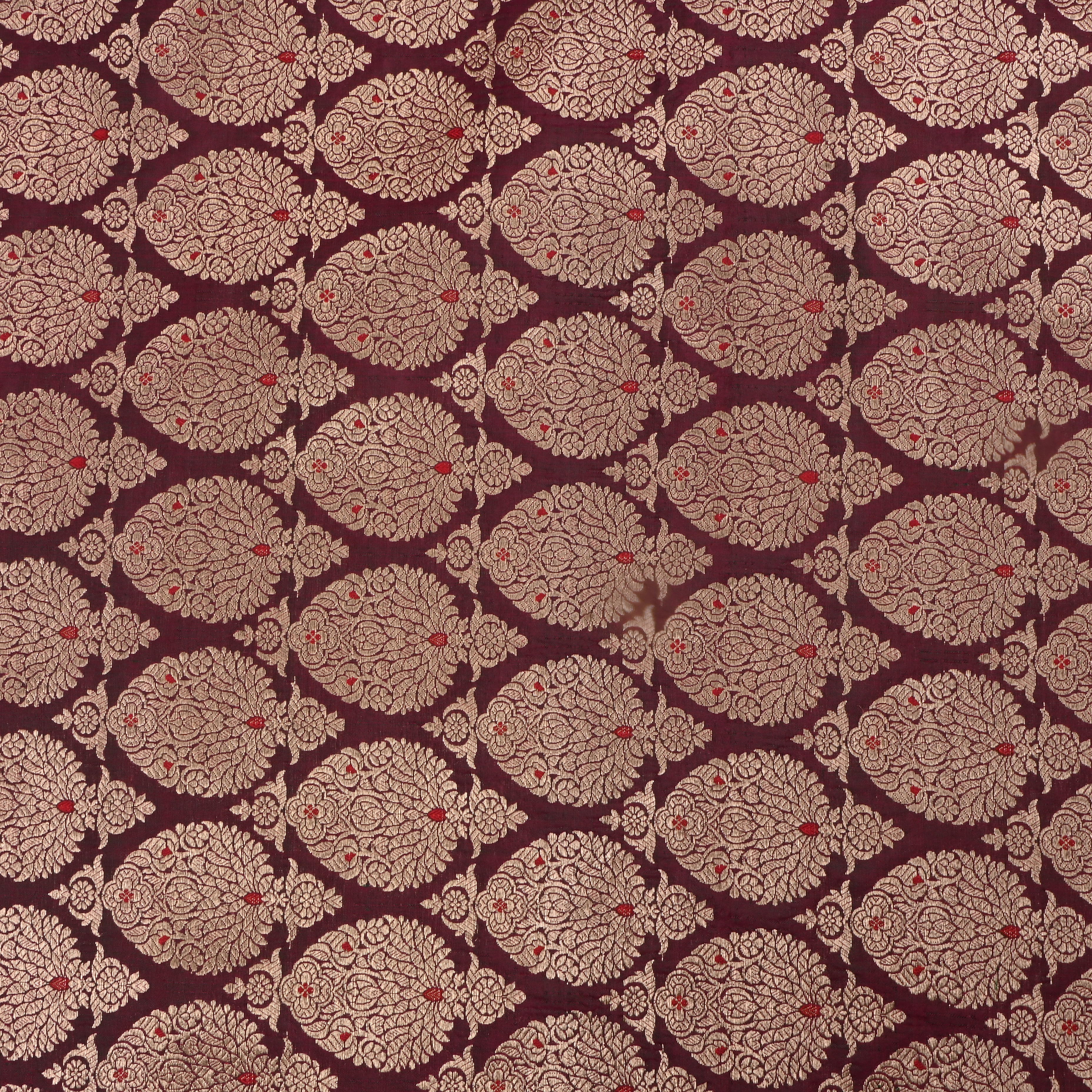 Chestnut Brown Jamawar Silk Fabric With Woven Patterns