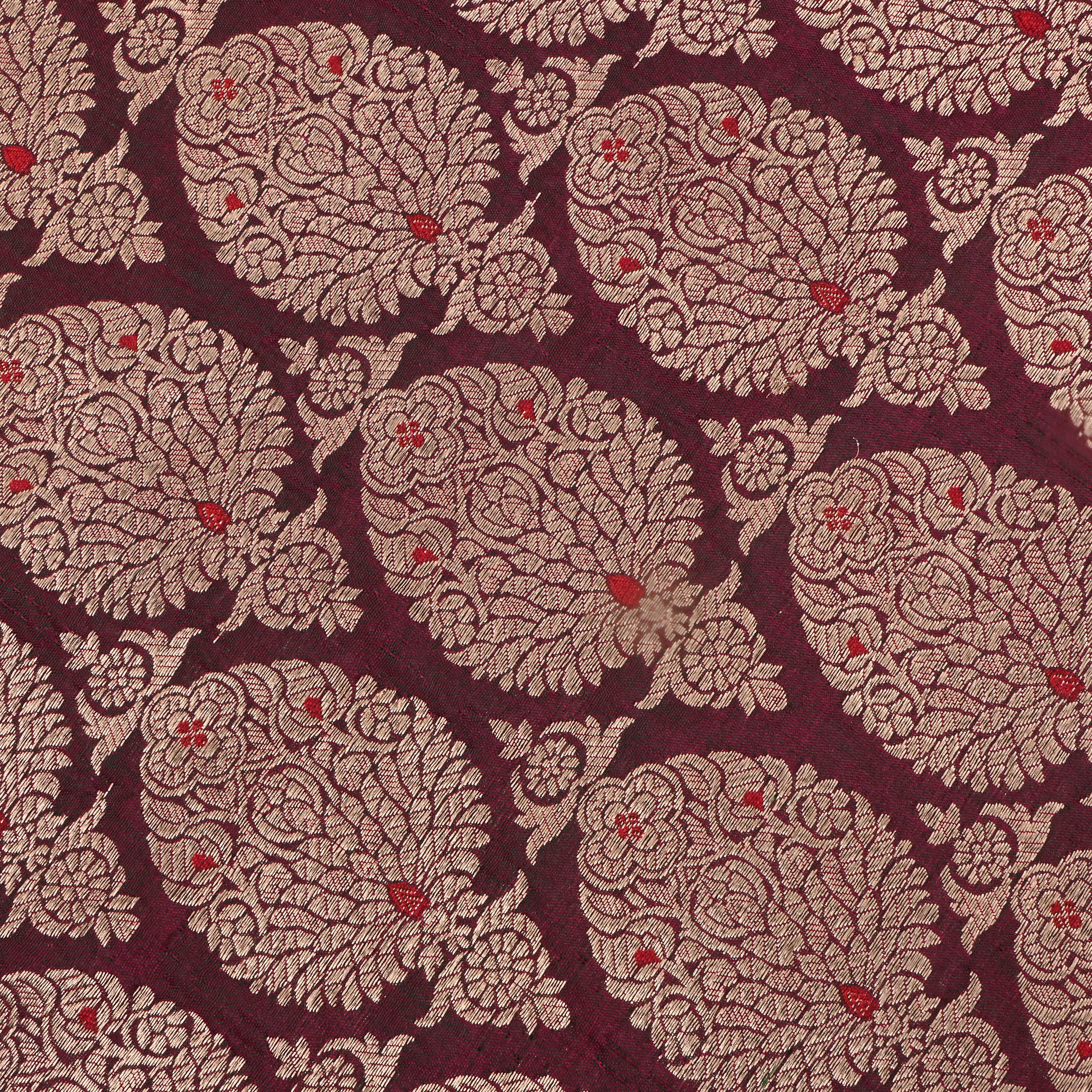 Chestnut Brown Jamawar Silk Fabric With Woven Patterns