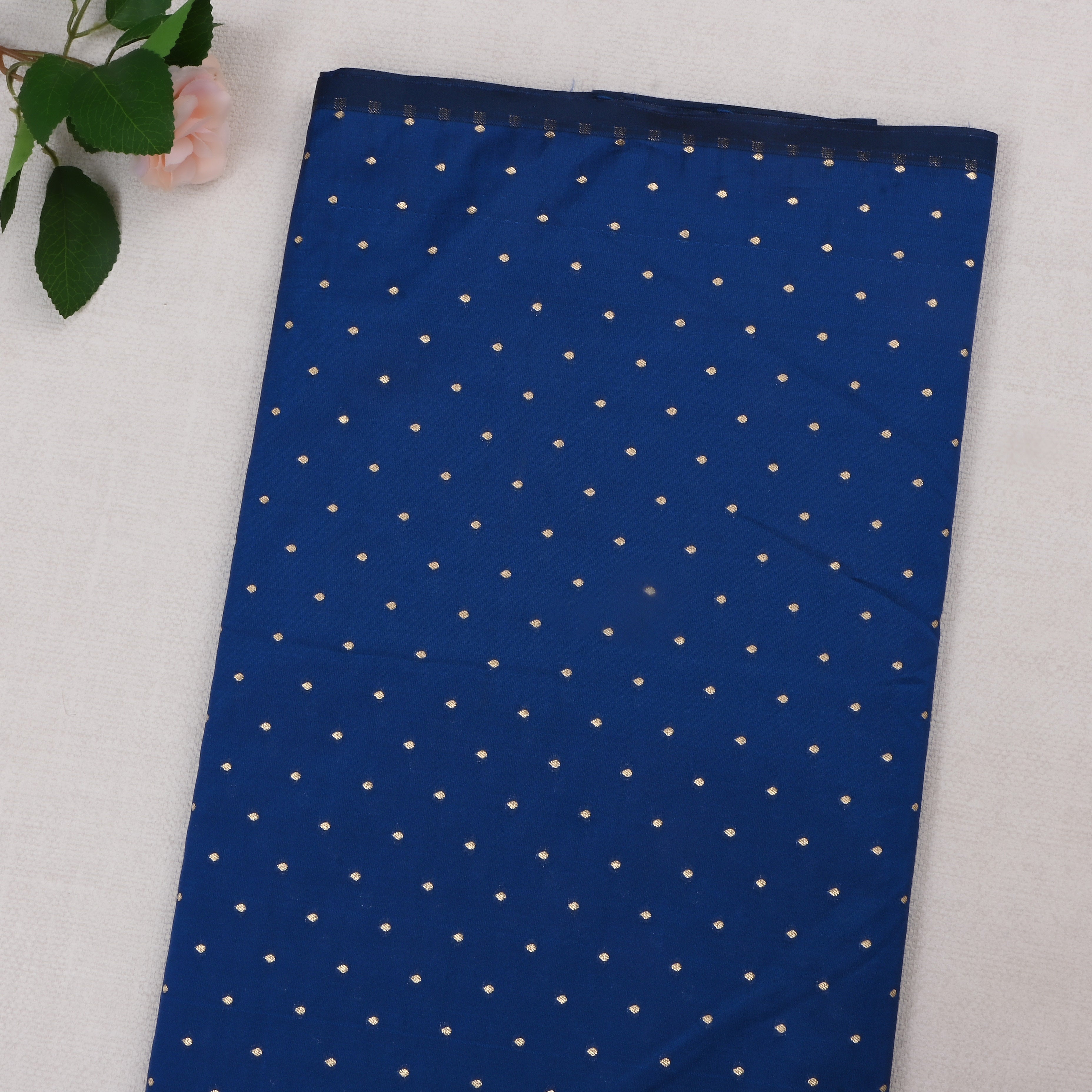 Sapphire Blue Jamawar Silk Fabric With Butti'S