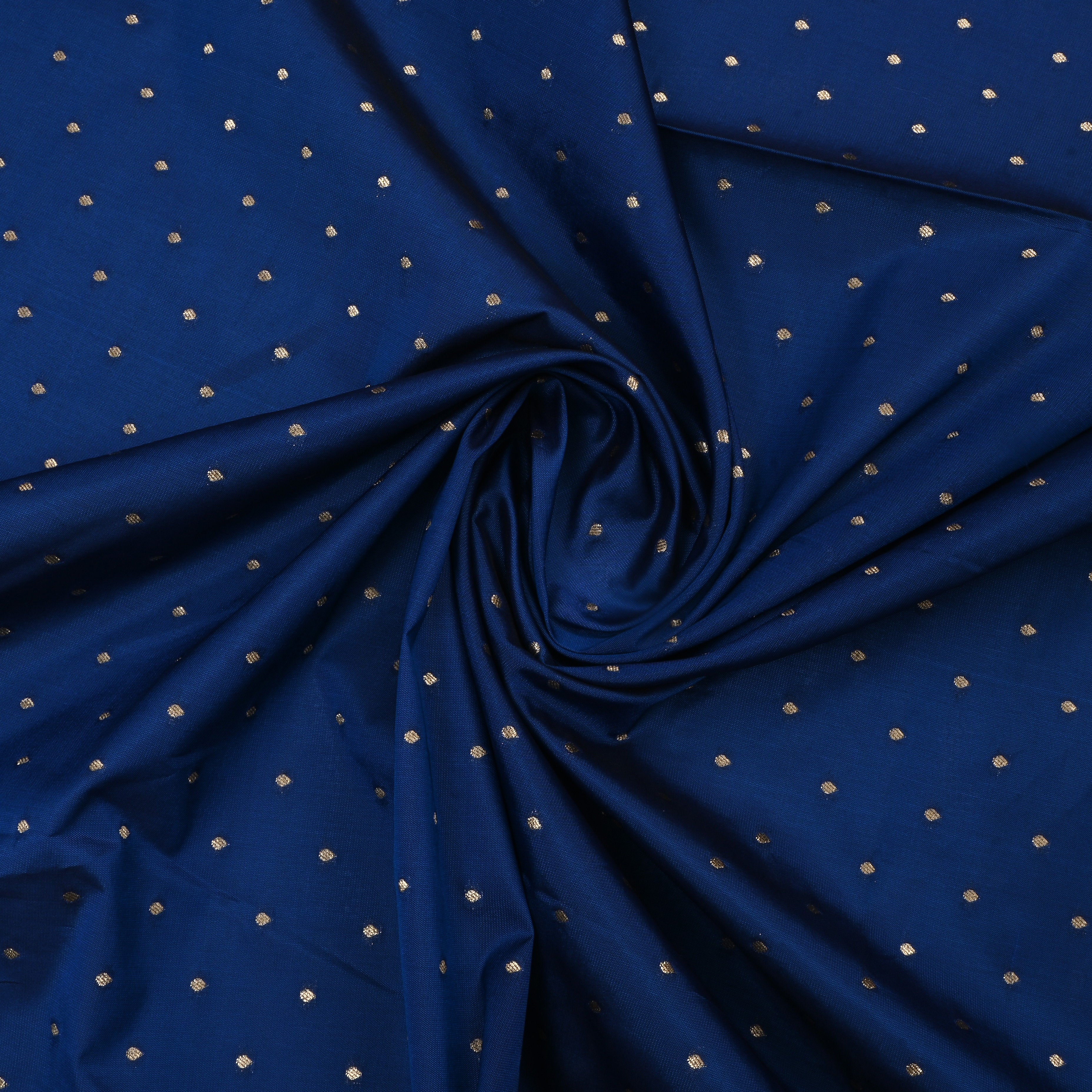 Sapphire Blue Jamawar Silk Fabric With Butti'S