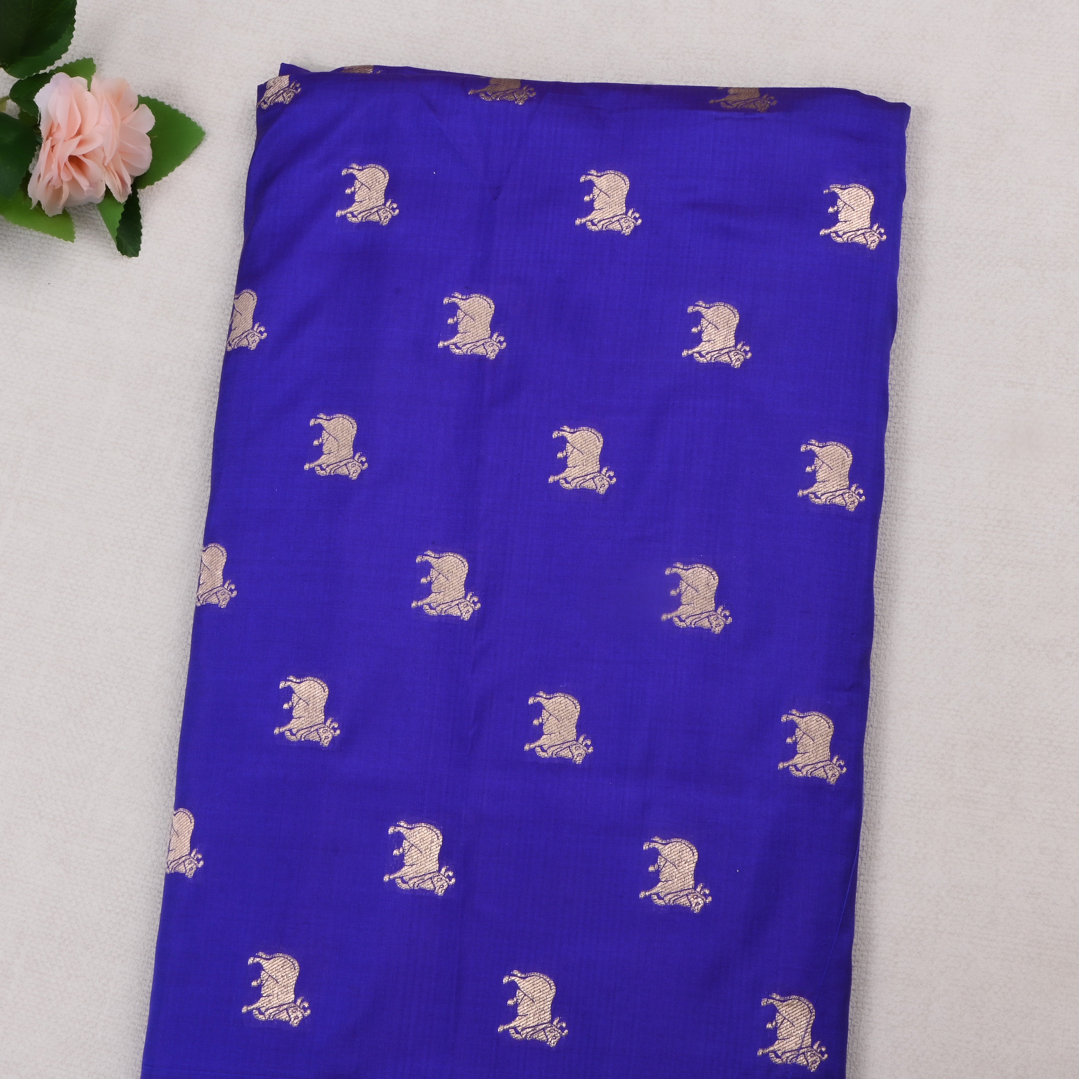 Azure Blue Jamawar Silk Fabric With Pichwai Design