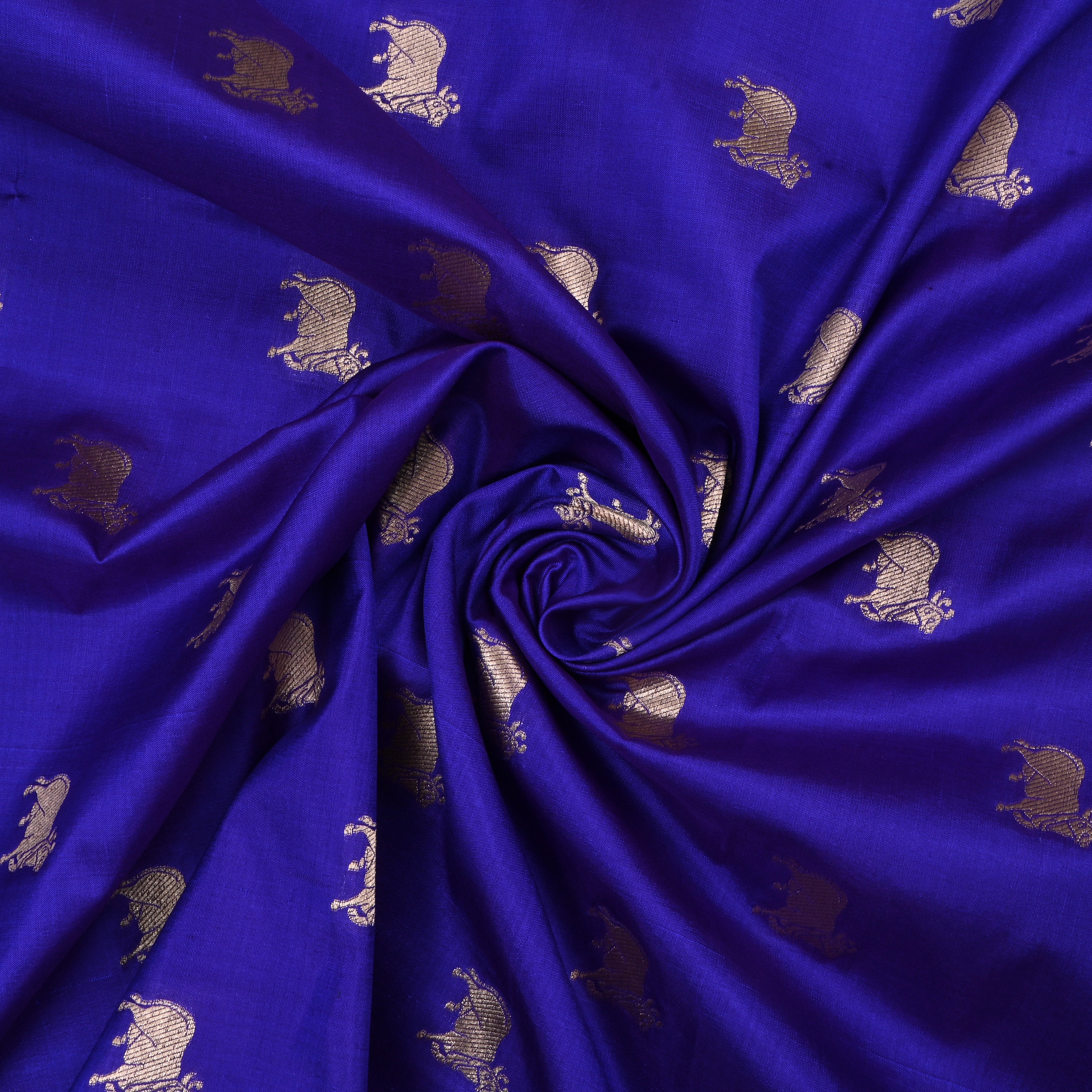 Azure Blue Jamawar Silk Fabric With Pichwai Design