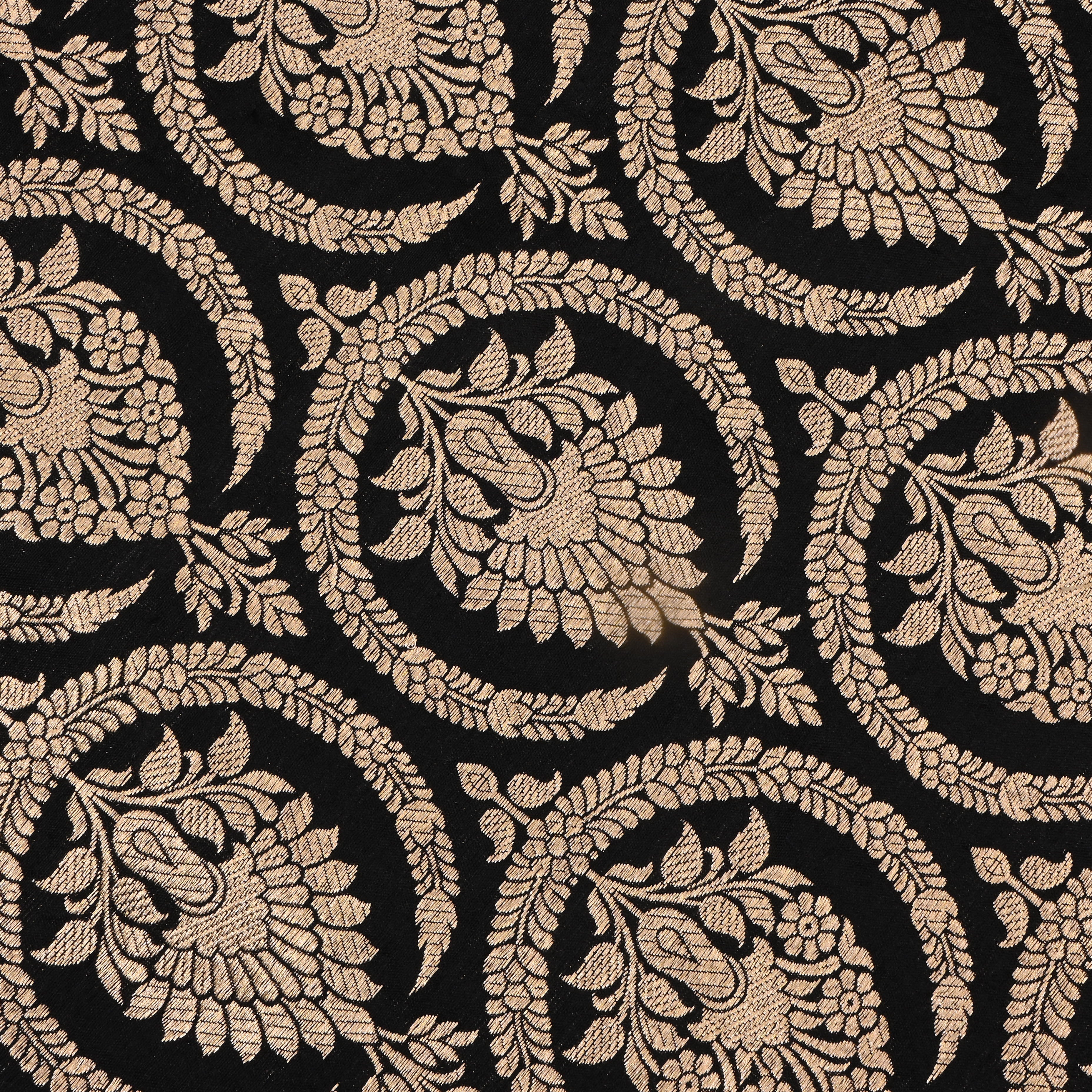 Jute Black Jamawar Silk Fabric With Geometrical Figures
