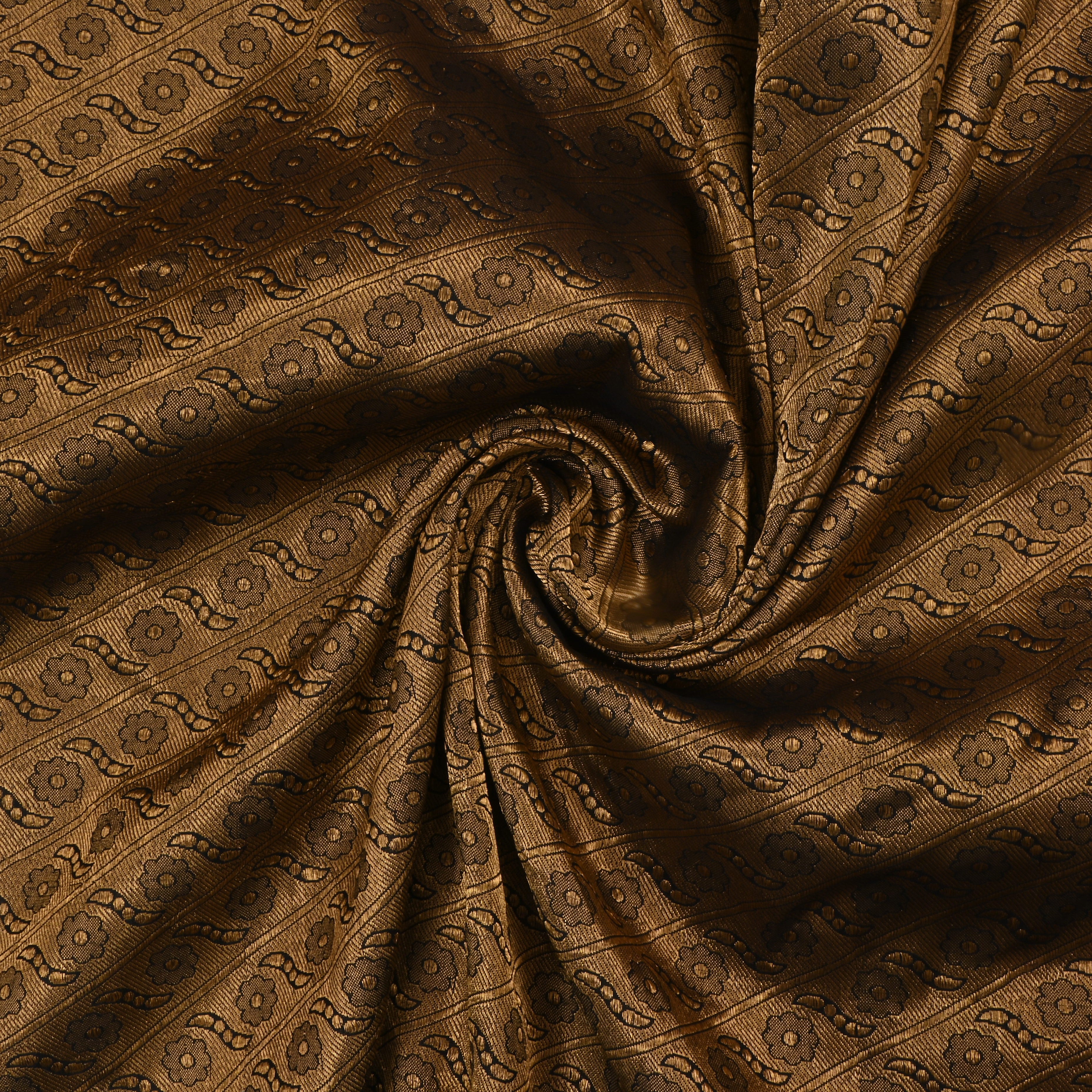 Gold Jamawar Silk Fabric With Floral Floral Patterns