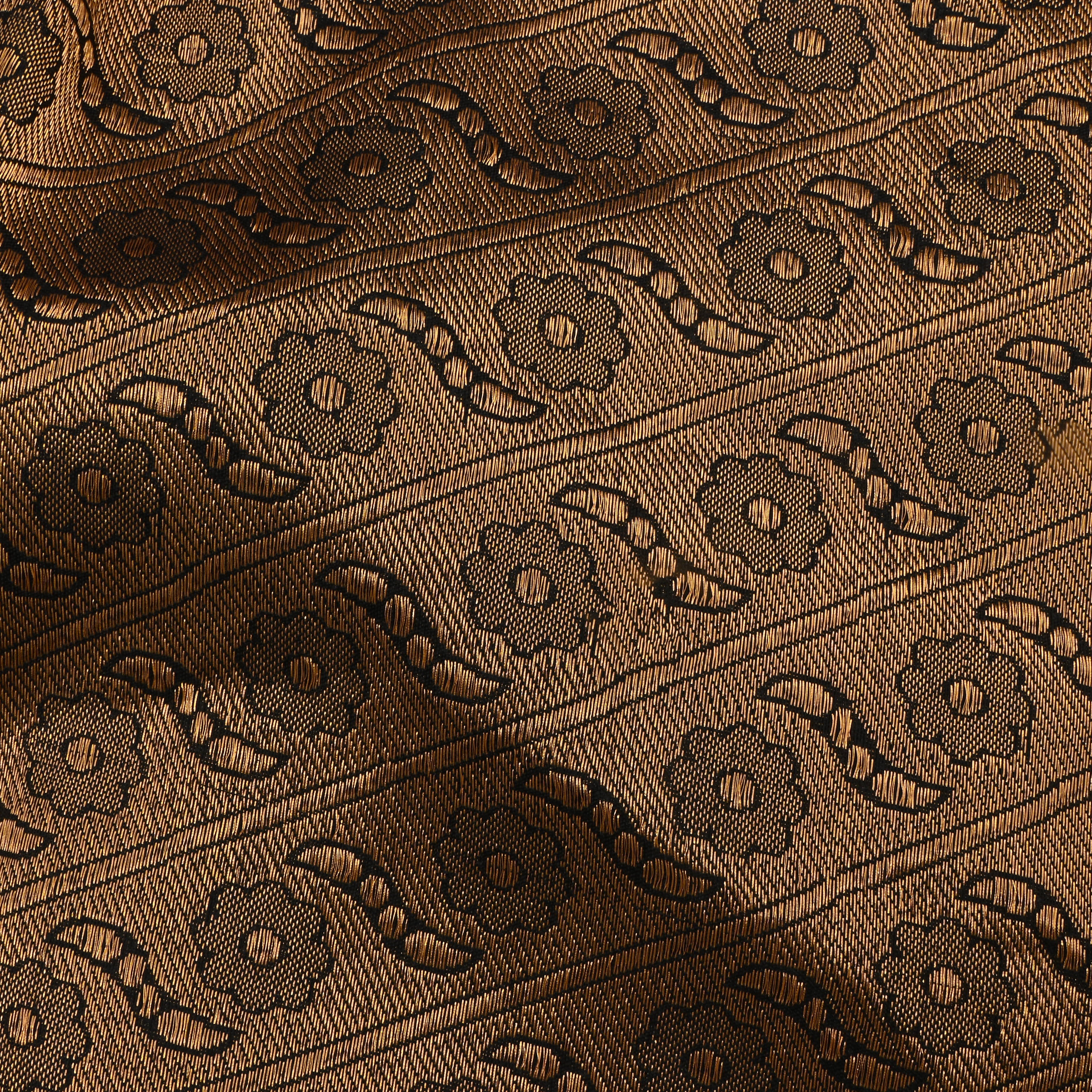 Gold Jamawar Silk Fabric With Floral Floral Patterns