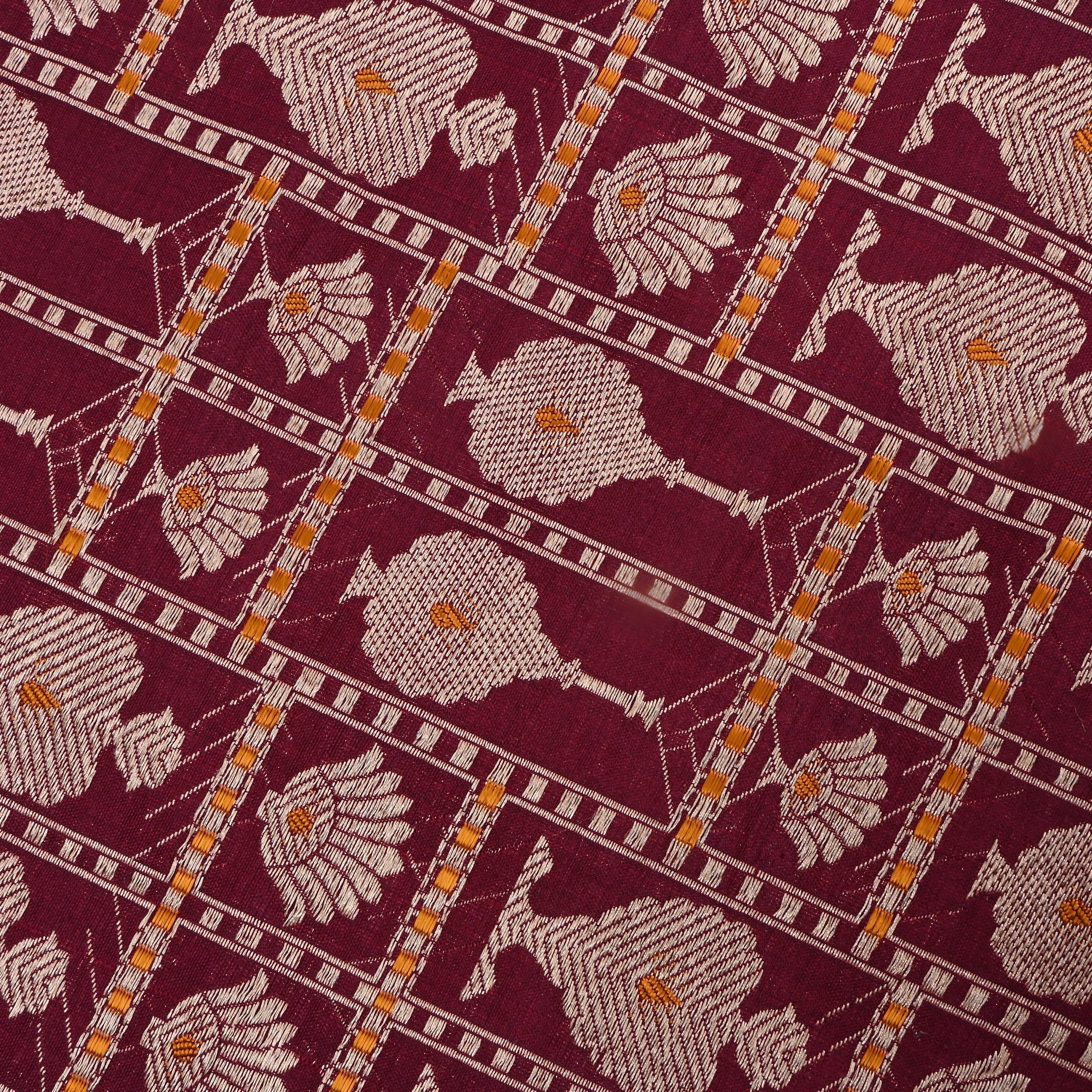 Persian Plum Pinkish Red Jamawar Silk Fabric With Gold Zari Design