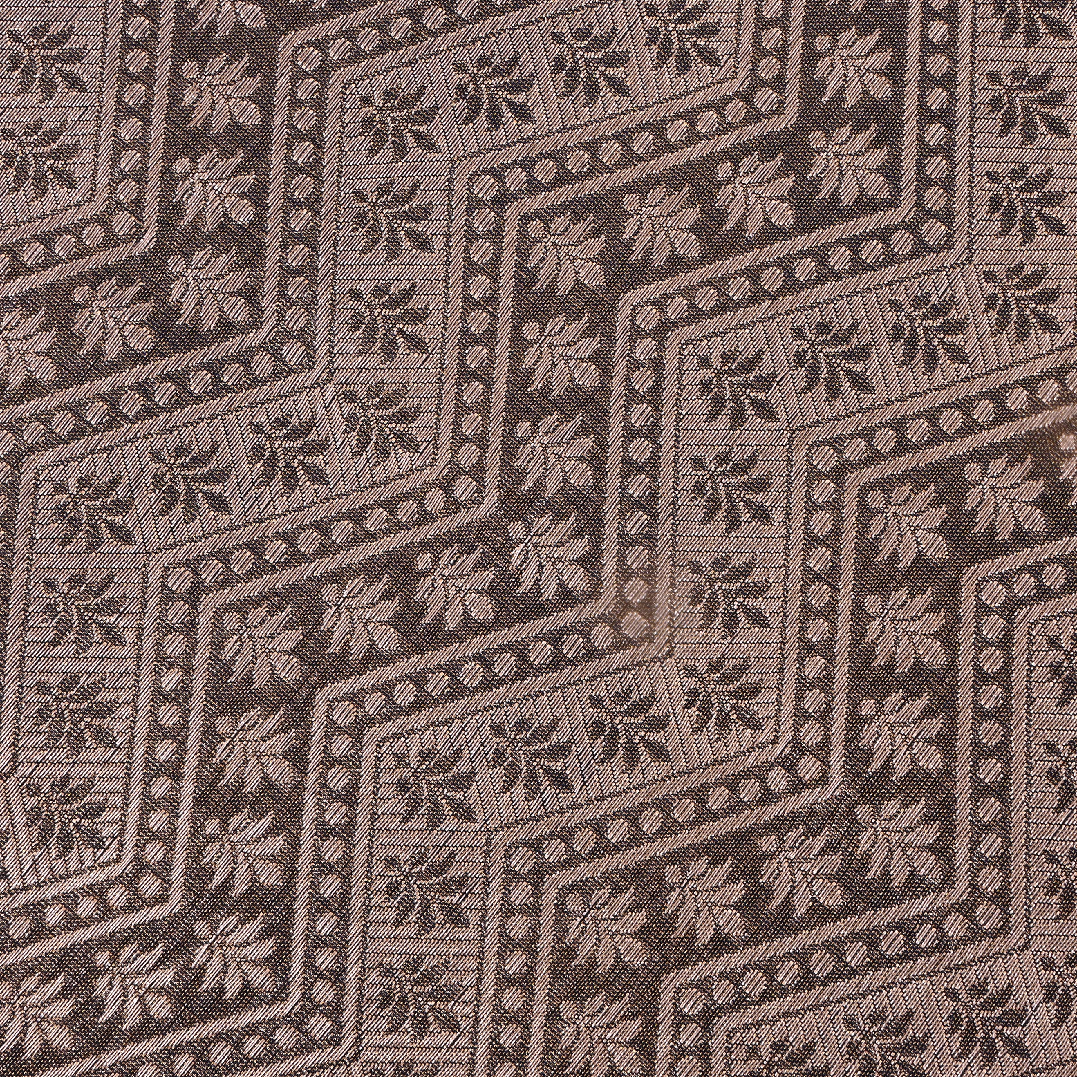 Brown Jamawar Silk Fabric With Zig-Zag Pattern