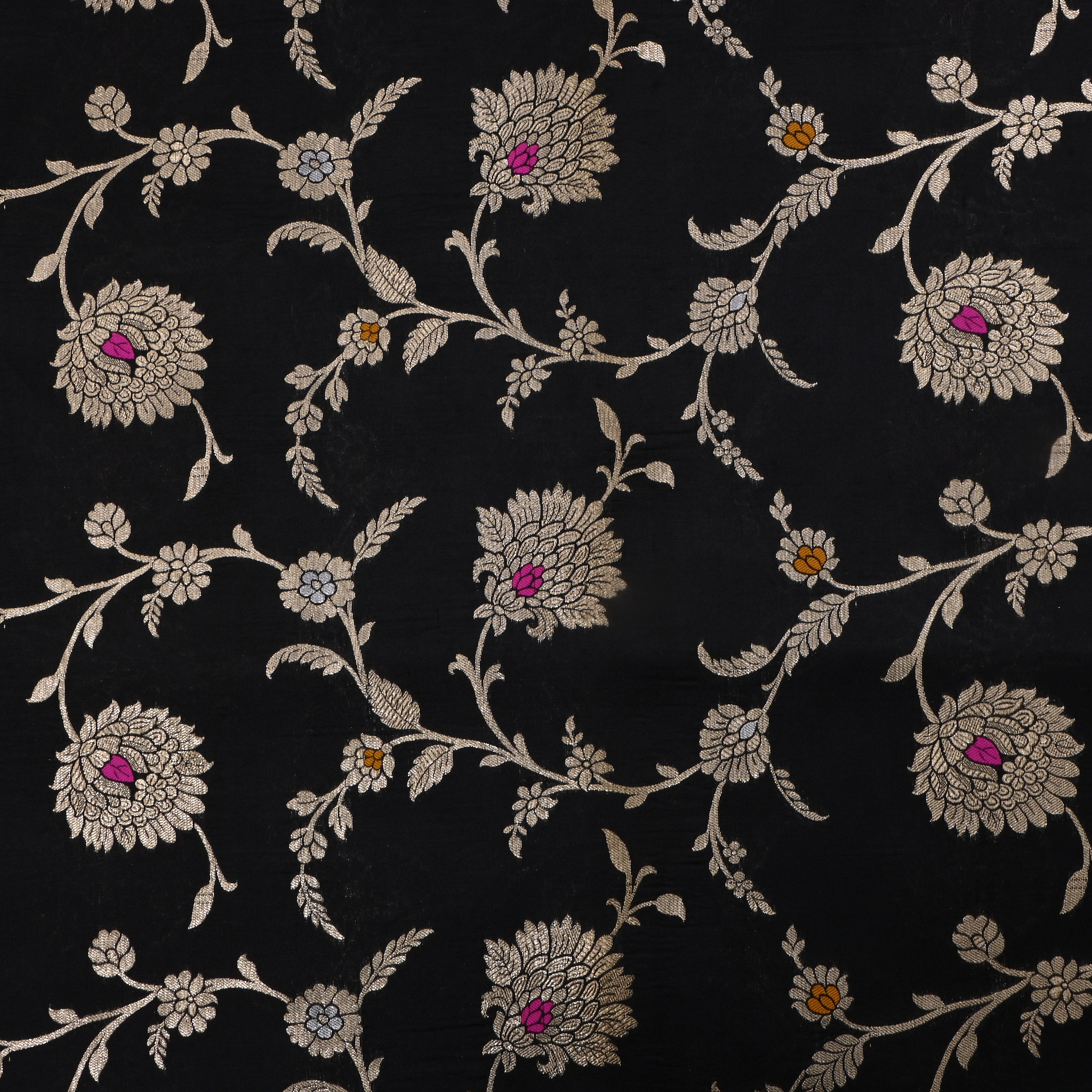 Black Jamawar Silk Fabric With Meenakari Design