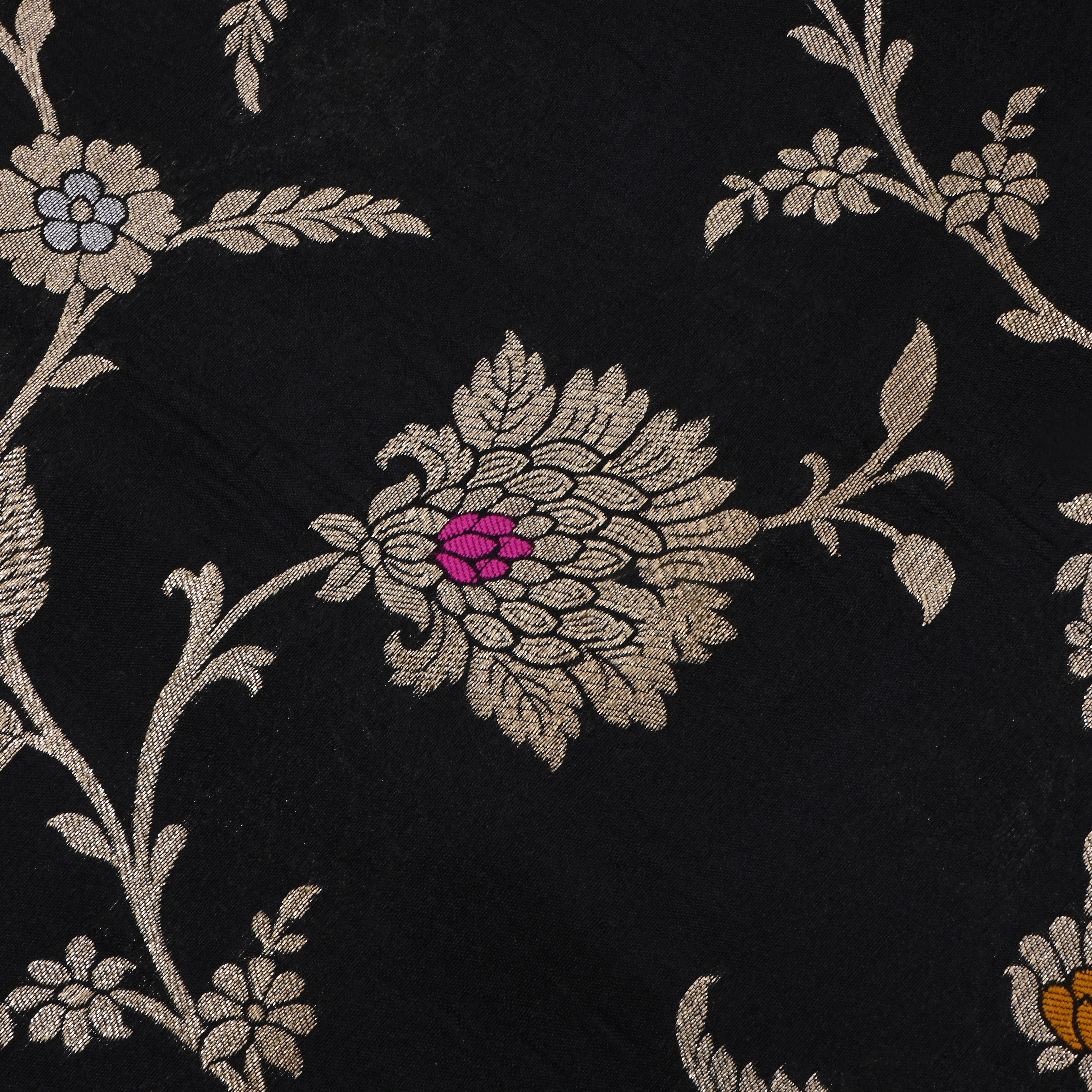 Black Jamawar Silk Fabric With Meenakari Design