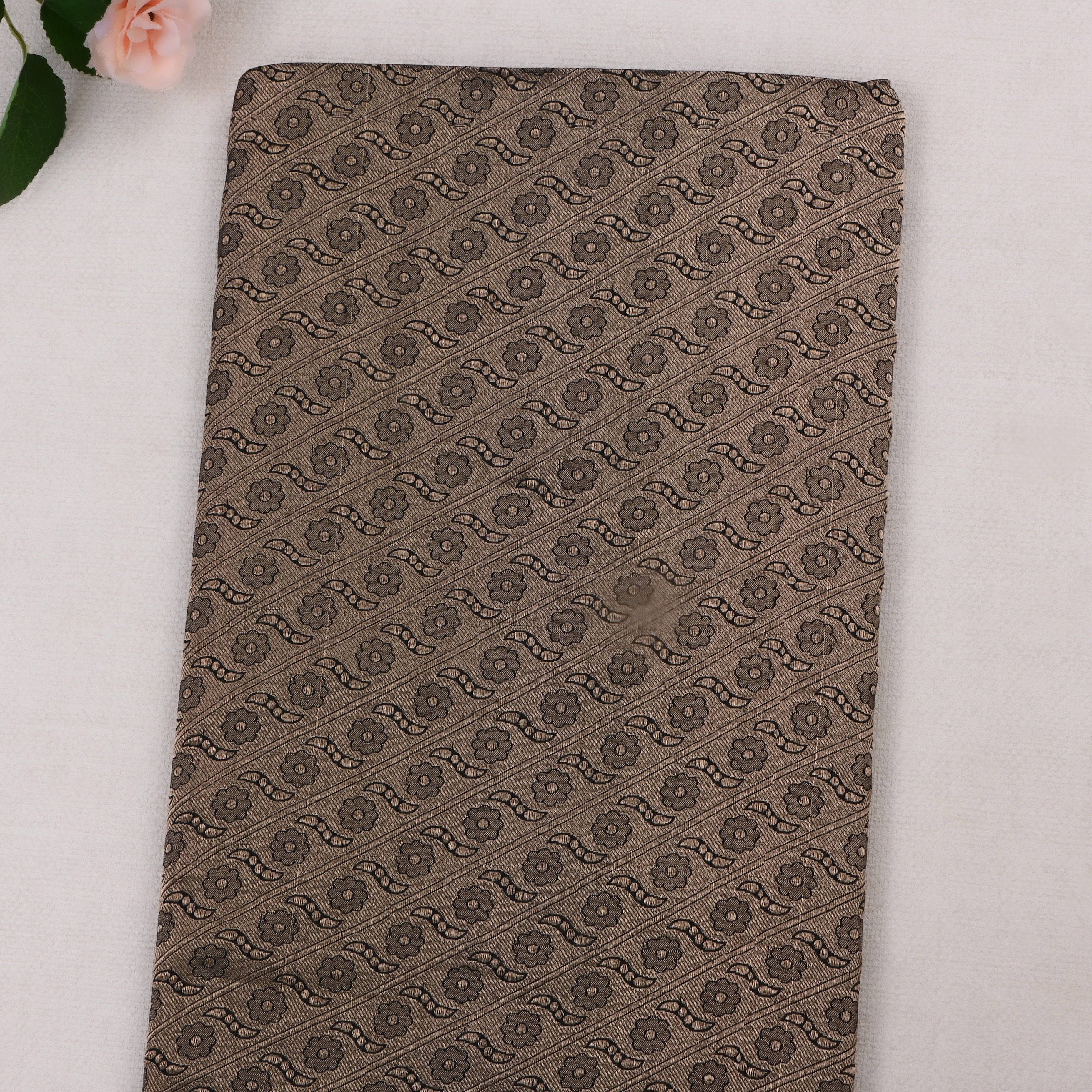 Brown Jamawar Silk Fabric With Floral Patterns