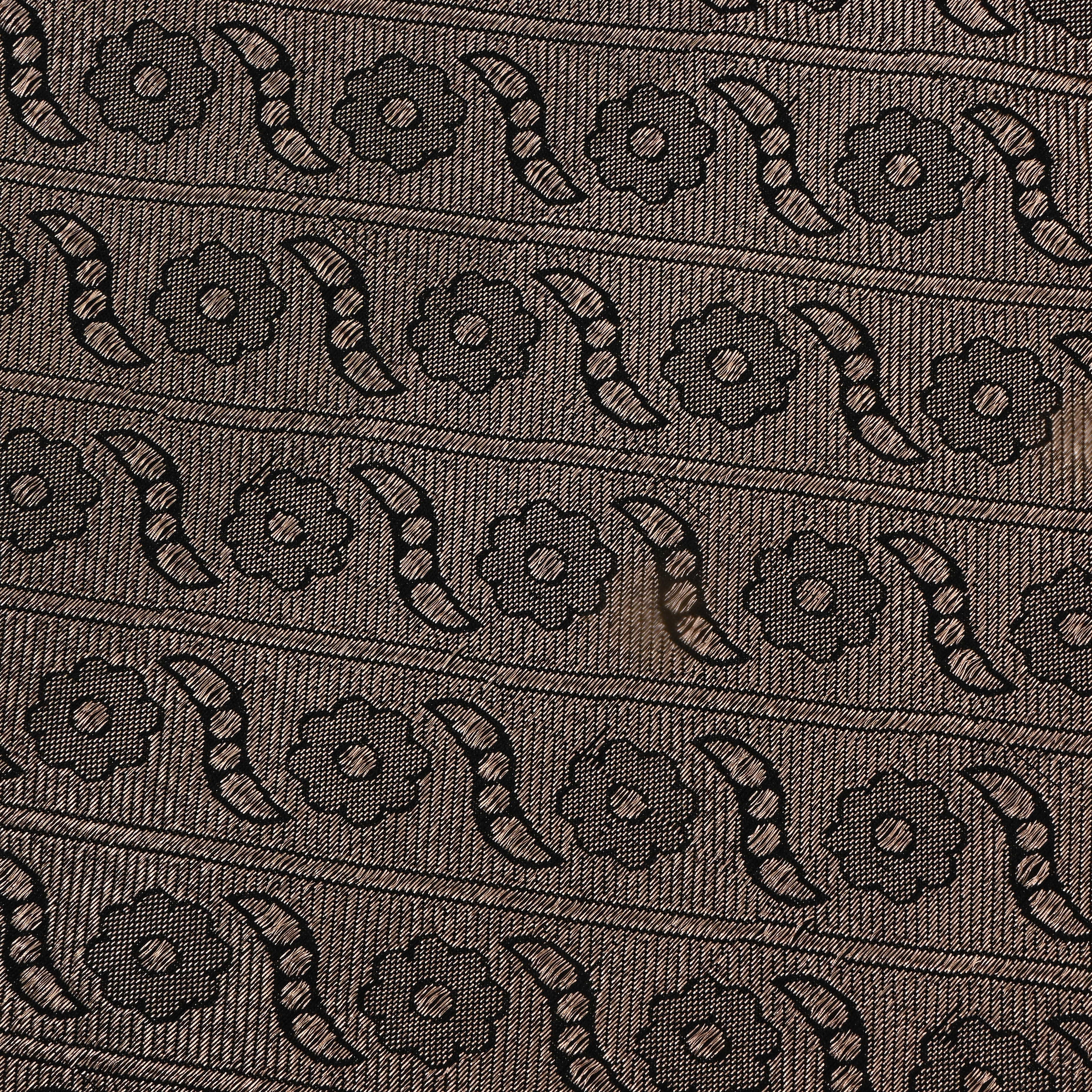 Brown Jamawar Silk Fabric With Floral Patterns