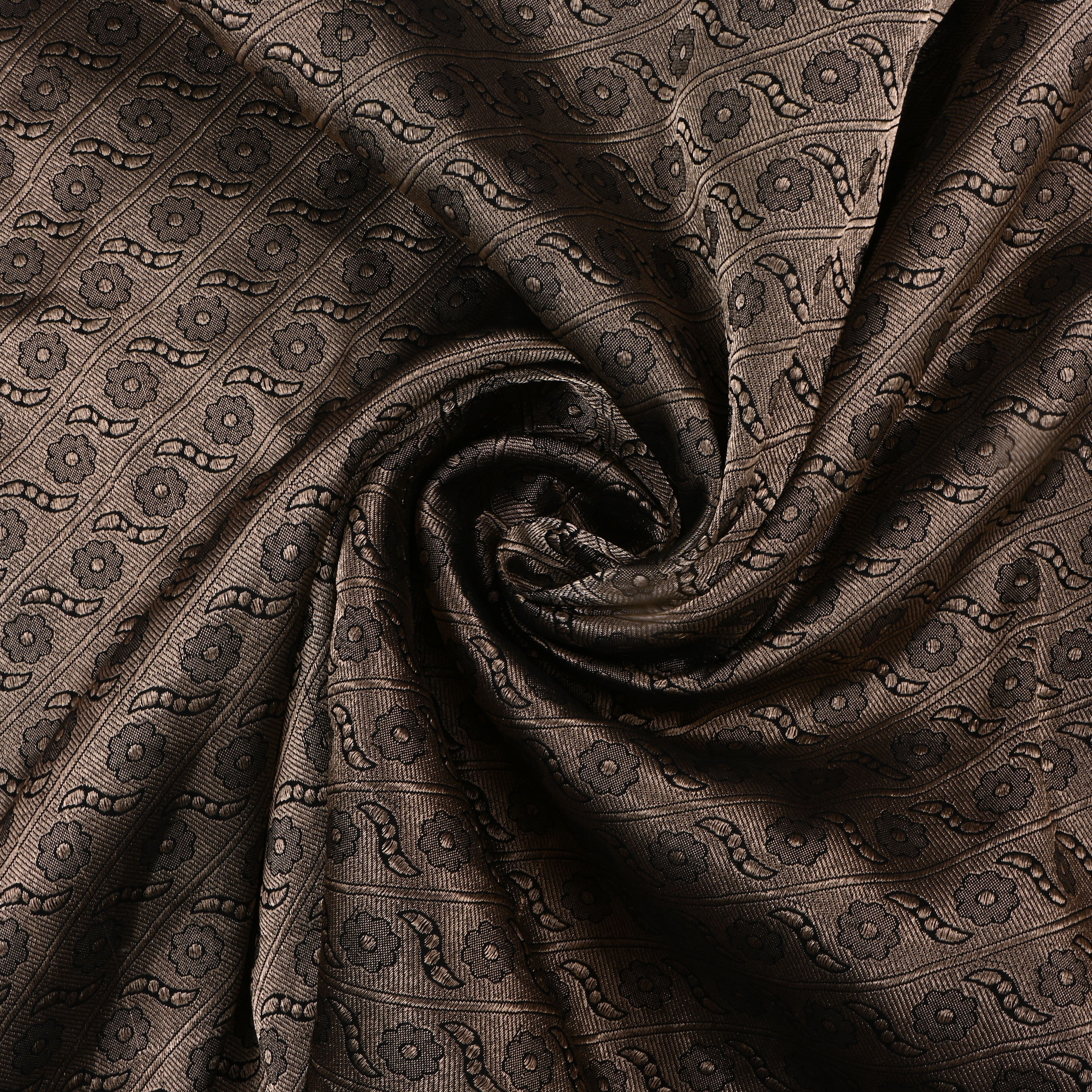 Brown Jamawar Silk Fabric With Floral Patterns