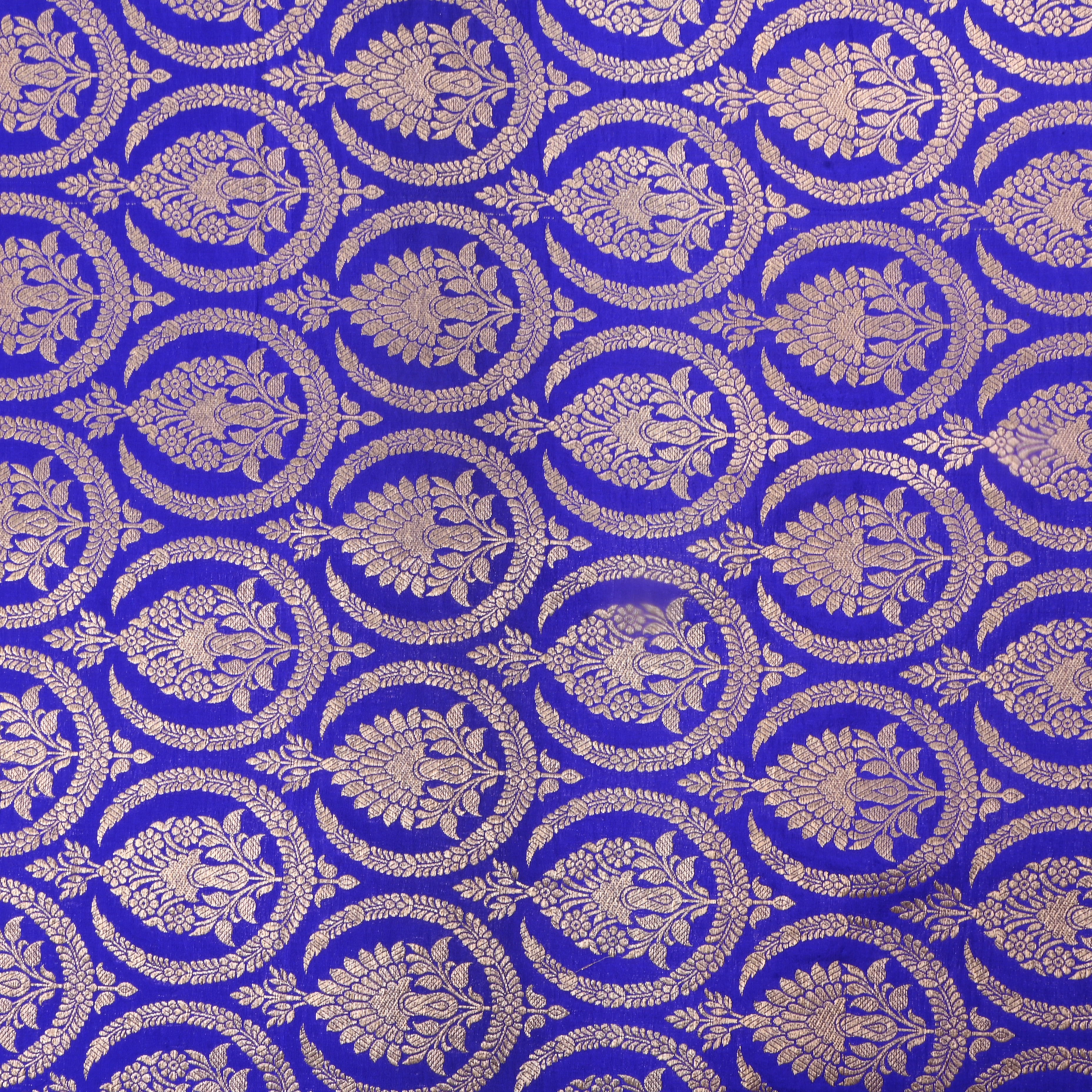 Denim Dark Blue Jamawar Silk Fabric With Geometrical Figures