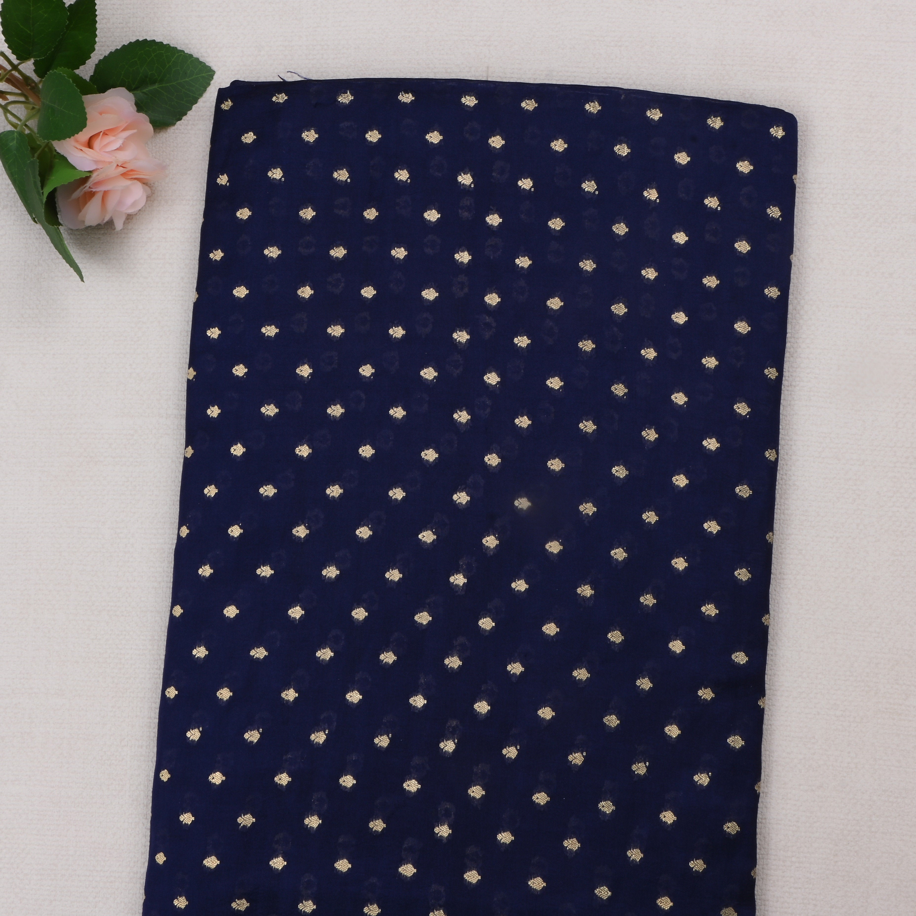 Dark Navy Jamawar Silk Fabric With Butti'S