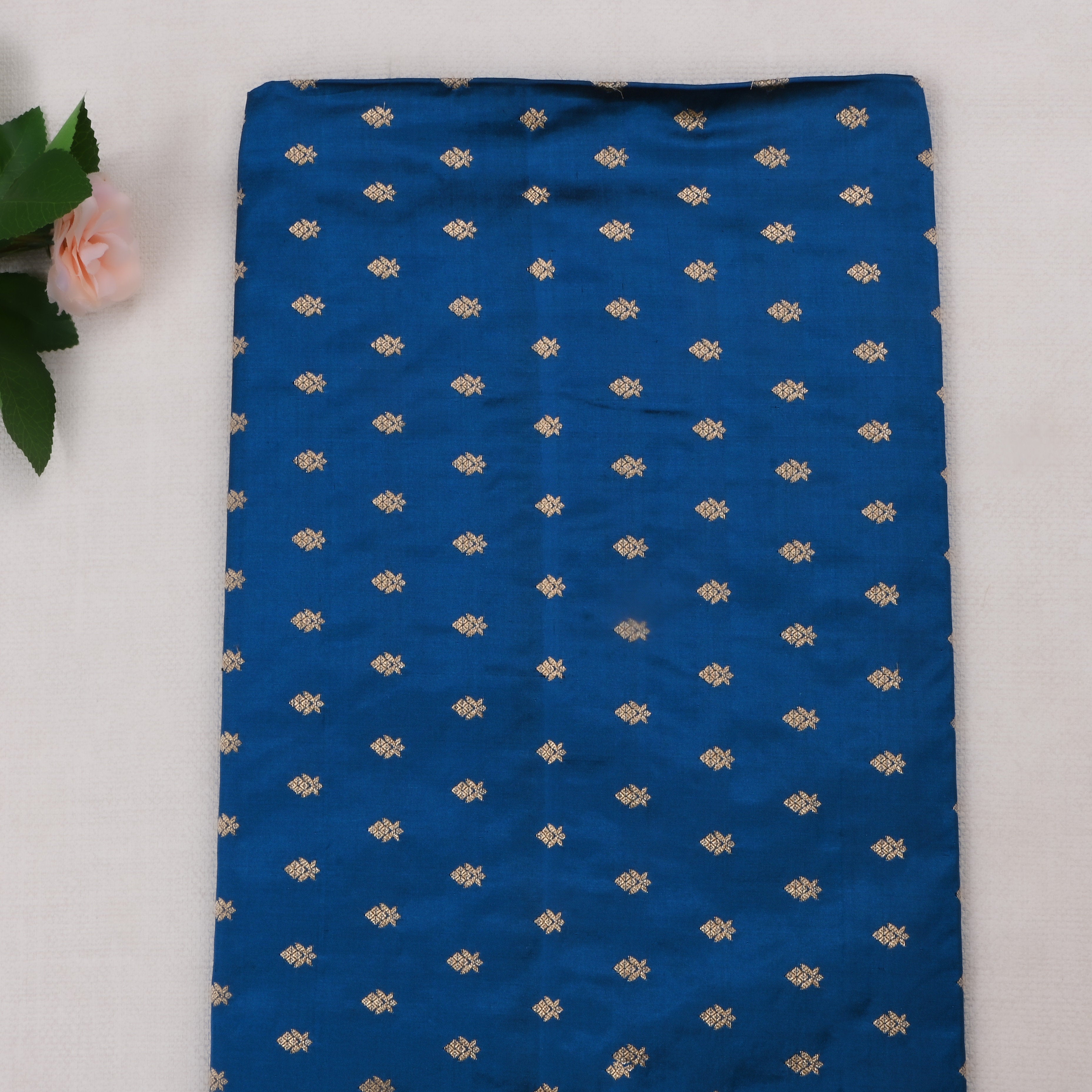 Bahama Blue Jamawar Silk Fabric With Buttis'S