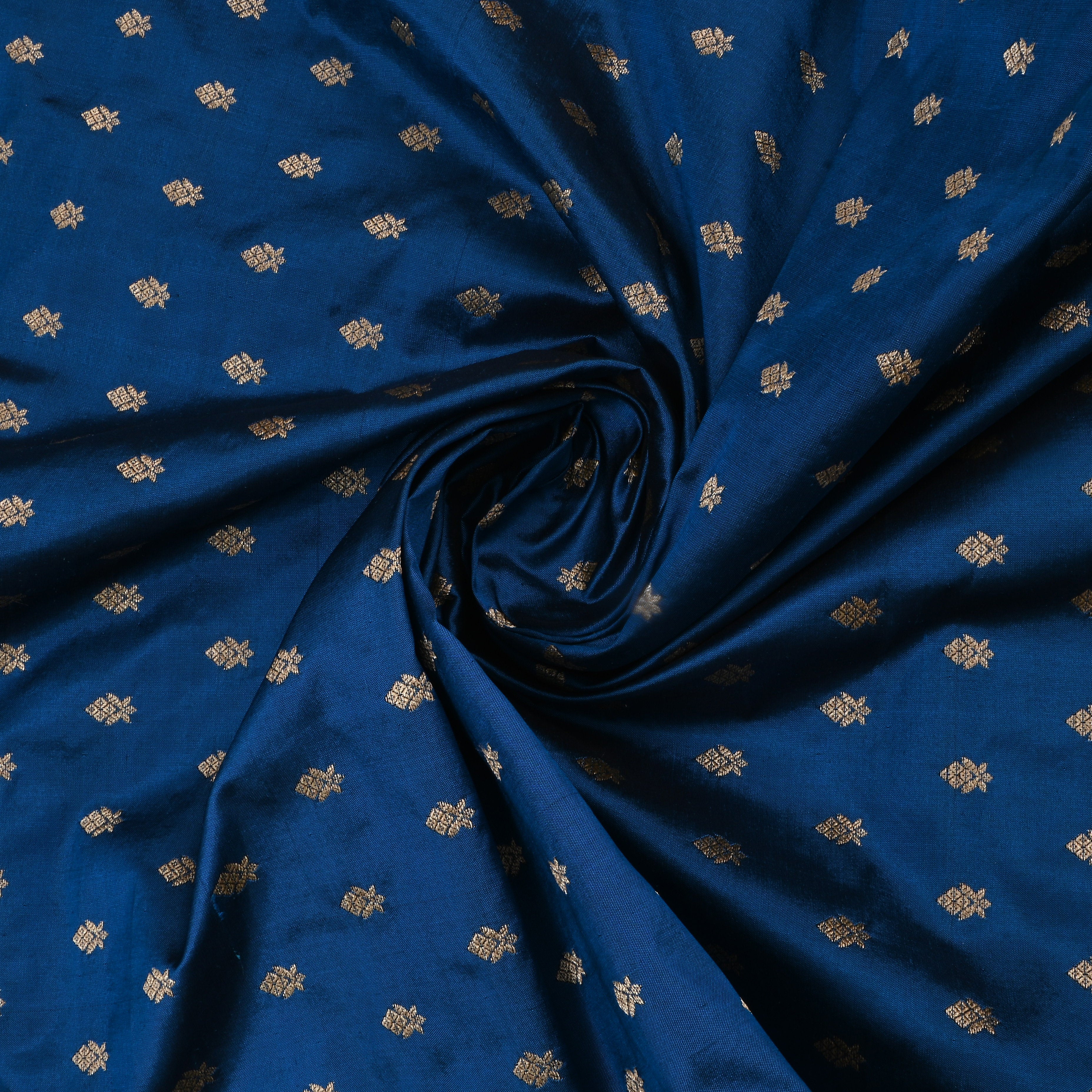 Bahama Blue Jamawar Silk Fabric With Buttis'S