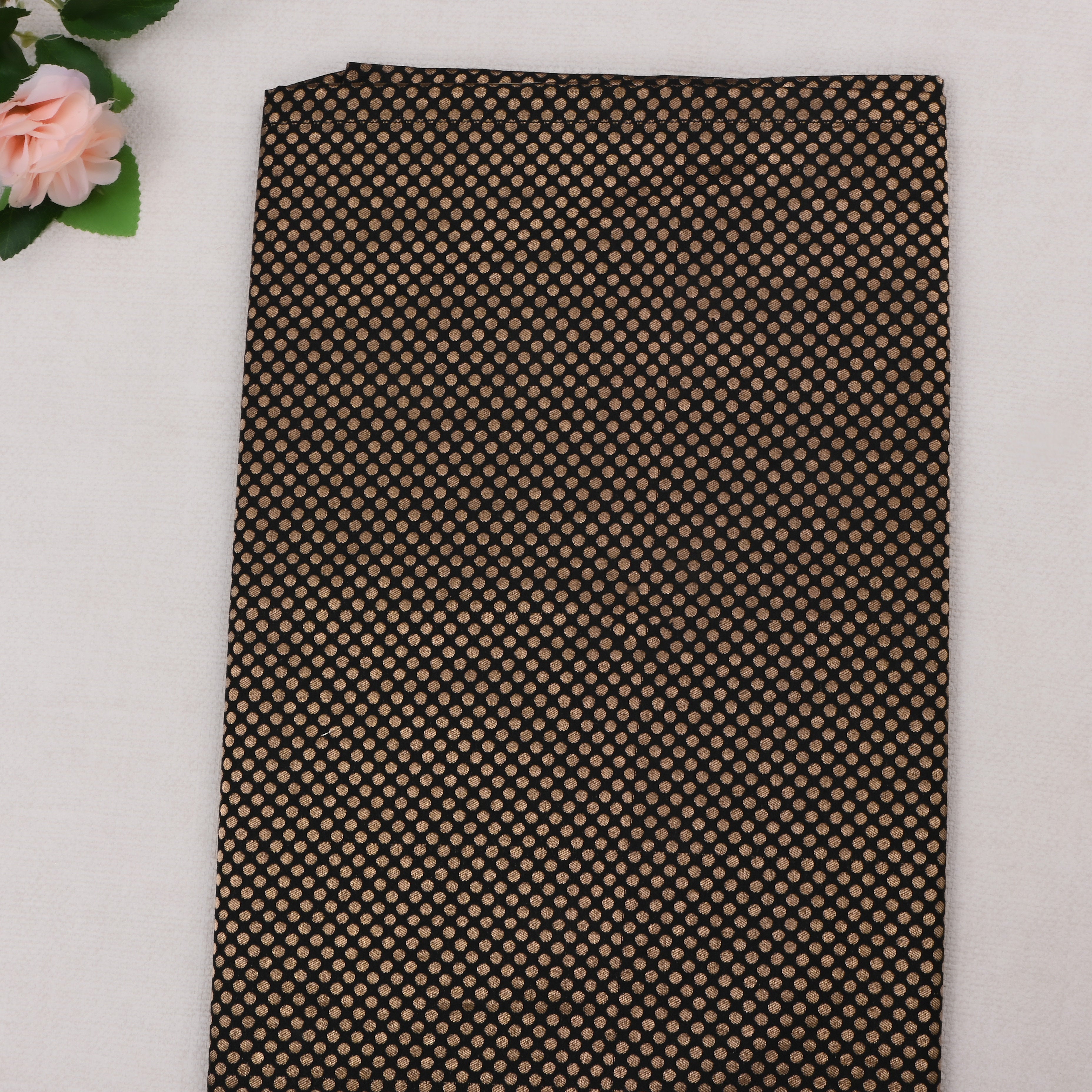 Black Jamawar Silk Fabric With Woven Dots
