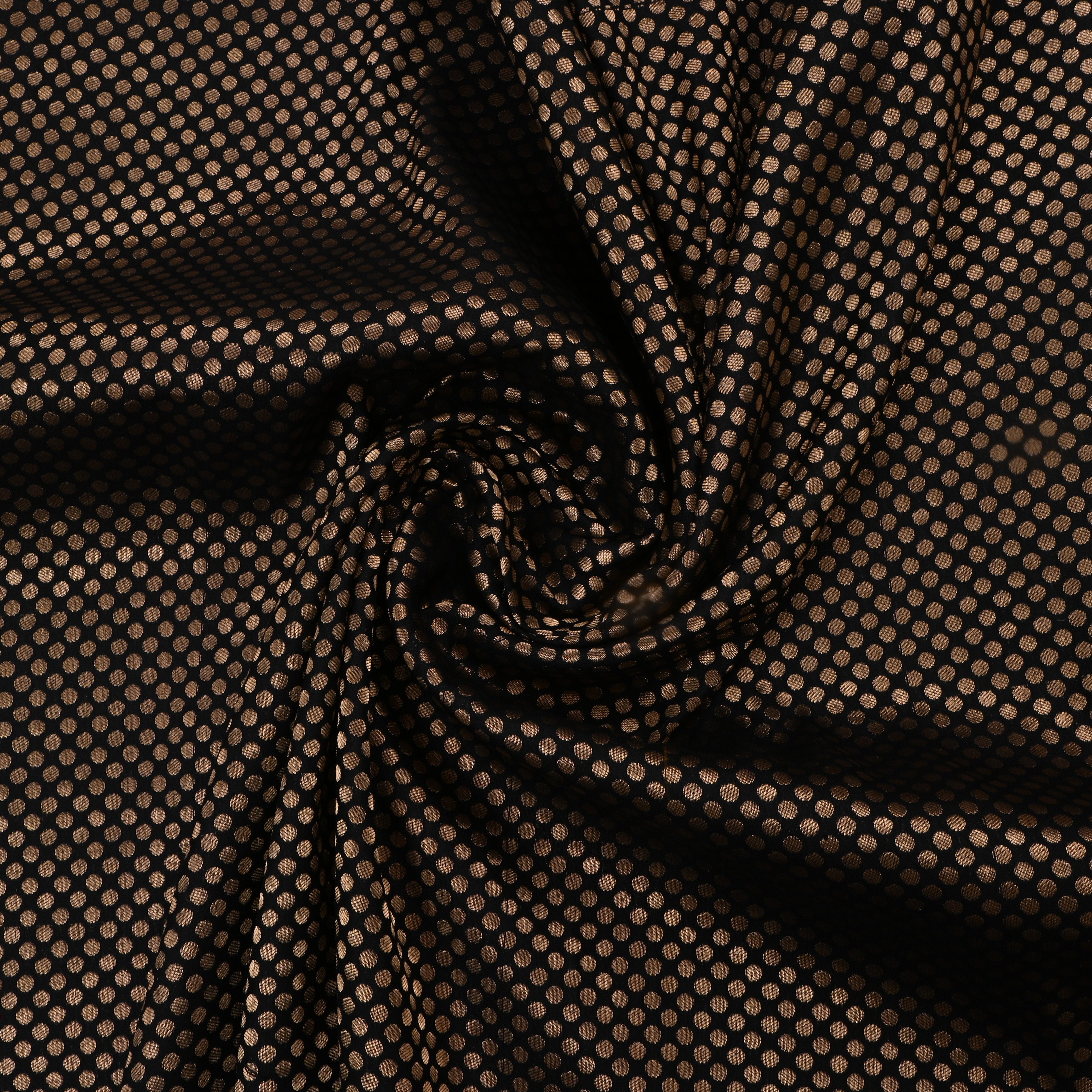 Black Jamawar Silk Fabric With Woven Dots